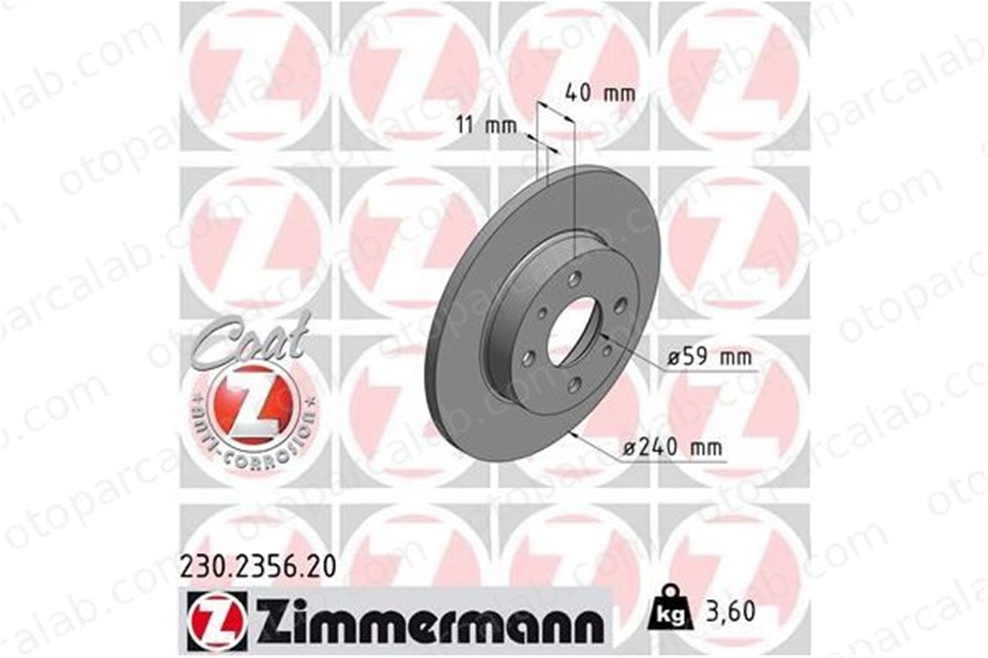 ZIMMERMANN 230.2356.20 Fren Disk Ayna Ön Sağ ve Sol FIAT TIPO LANCIA DEDRA 7685656 7663465