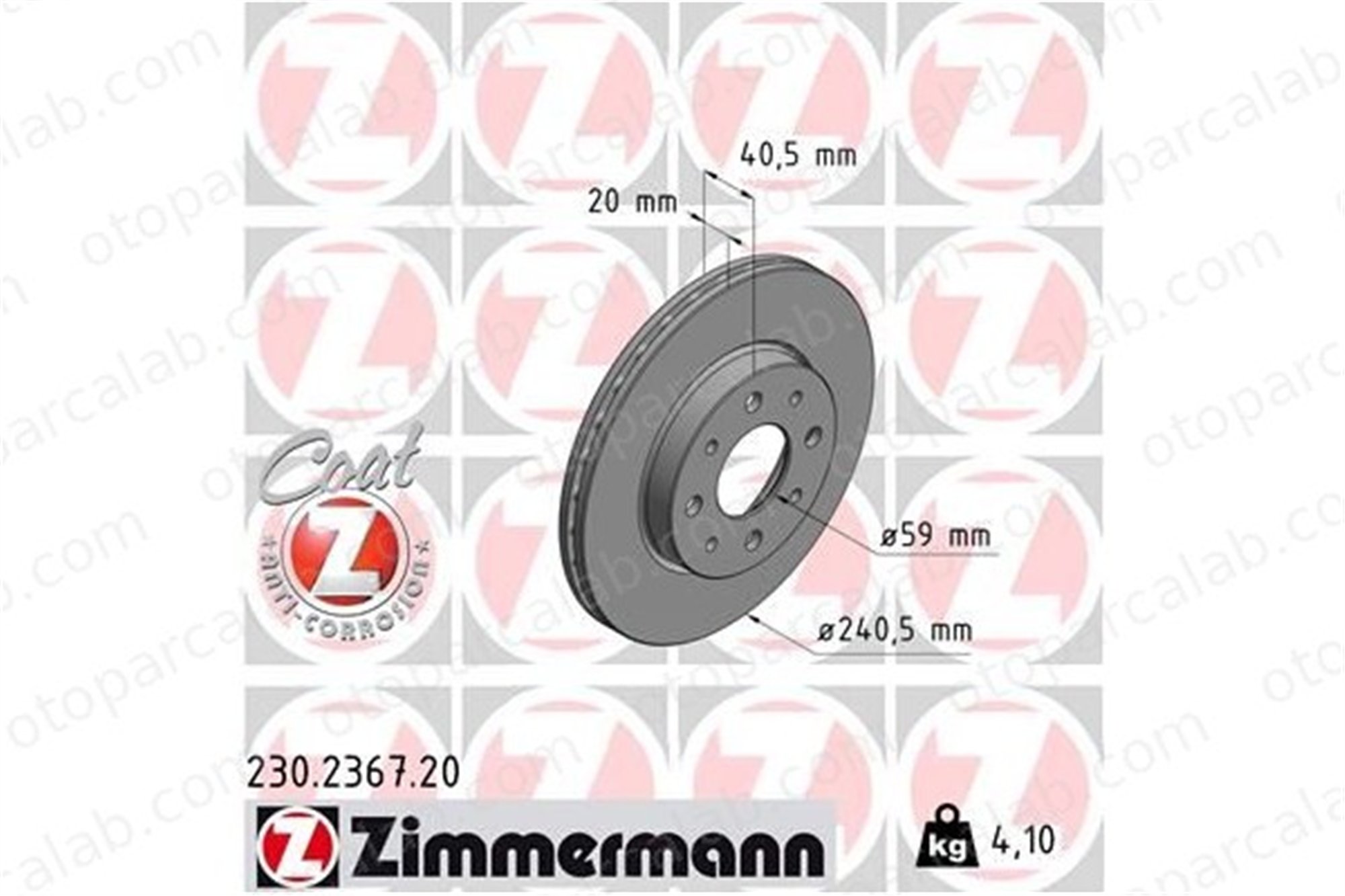 ZIMMERMANN 230.2367.20 Fren Disk Ayna Ön Sağ ve Sol FIAT 500 PANDA 46788929 51742727