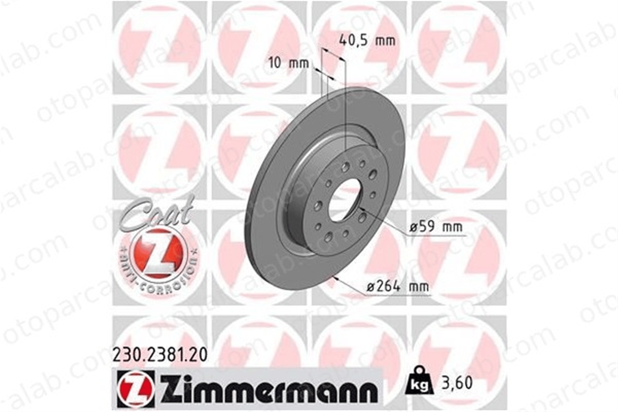 ZIMMERMANN 230.2381.20 Fren Disk Ayna Arka Sağ ve Sol FIAT 500L TIPO Hatchback 51914664 52026319