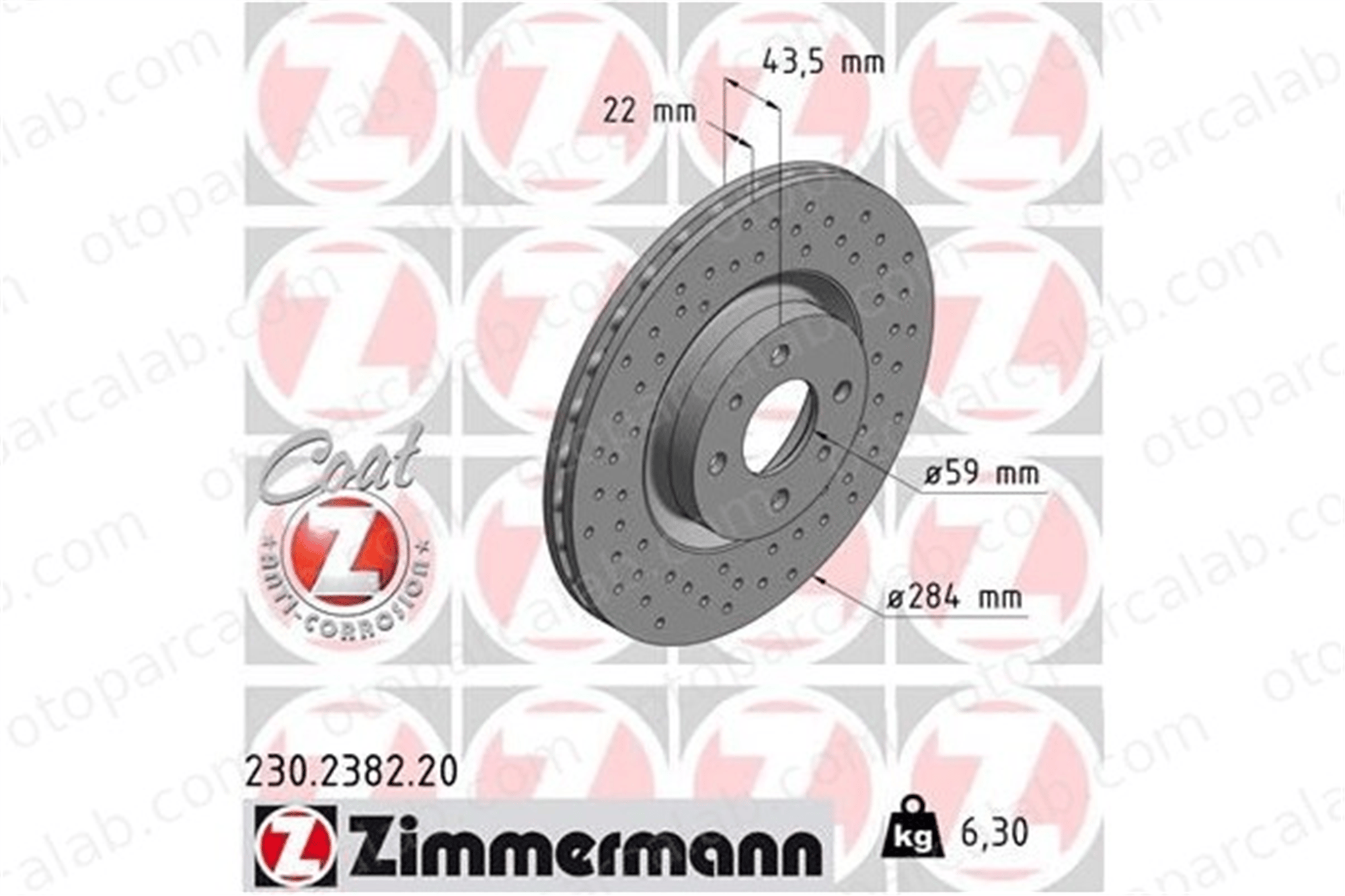 ZIMMERMANN 230.2382.20 Fren Disk Ayna Ön Sağ ve Sol ABARTH 500 / 595 / 695 500C / 595C / 695C 51938383 5741446
