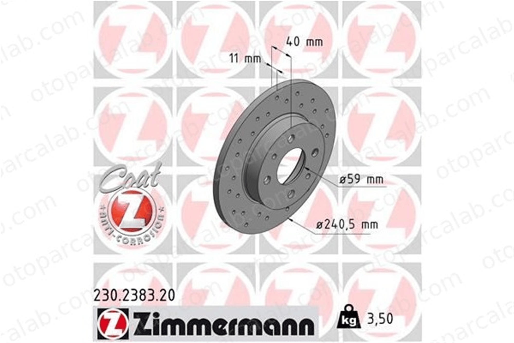 ZIMMERMANN 230.2383.20 Fren Disk Ayna Arka Sağ ve Sol ABARTH 500 / 595 / 695 500C / 595C / 695C 51885456 5741447