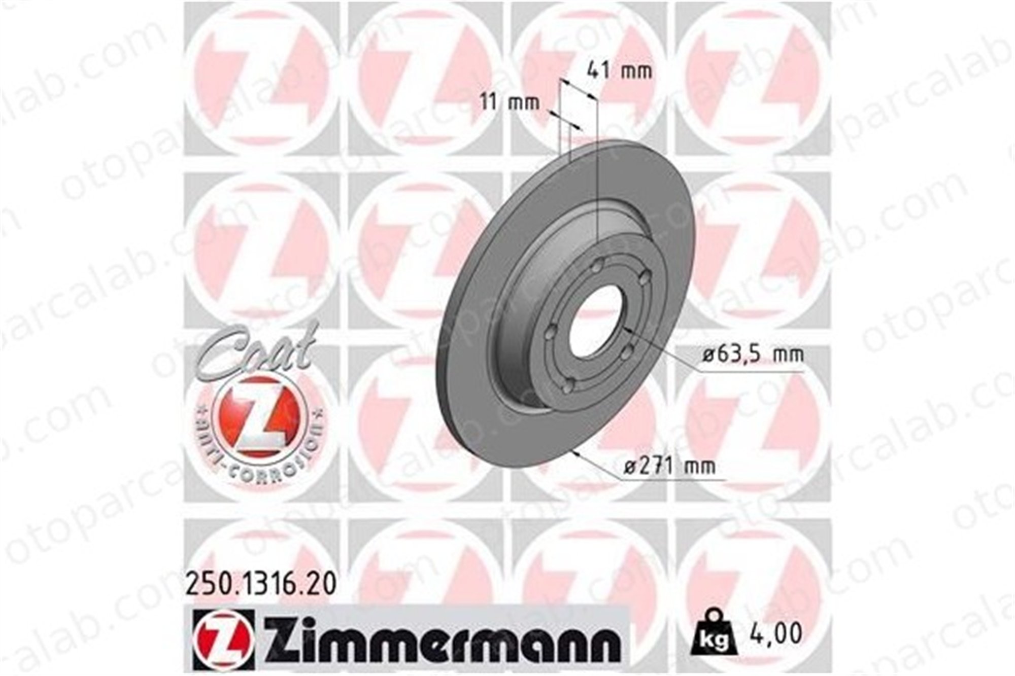 ZIMMERMANN 250.1316.20 Fren Disk Ayna Arka Sağ ve Sol FORD FOCUS IV JX612A315AEA 2196429