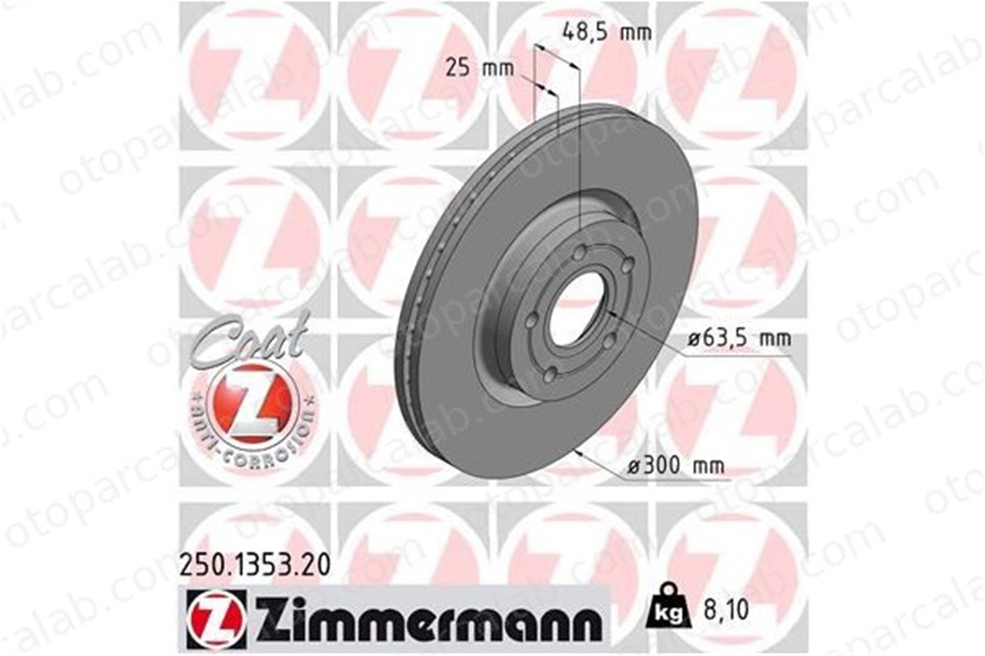 ZIMMERMANN 250.1353.20 Fren Disk Ayna Ön Sağ ve Sol FORD FOCUS III C-MAX II DV611125CA DV611125EA