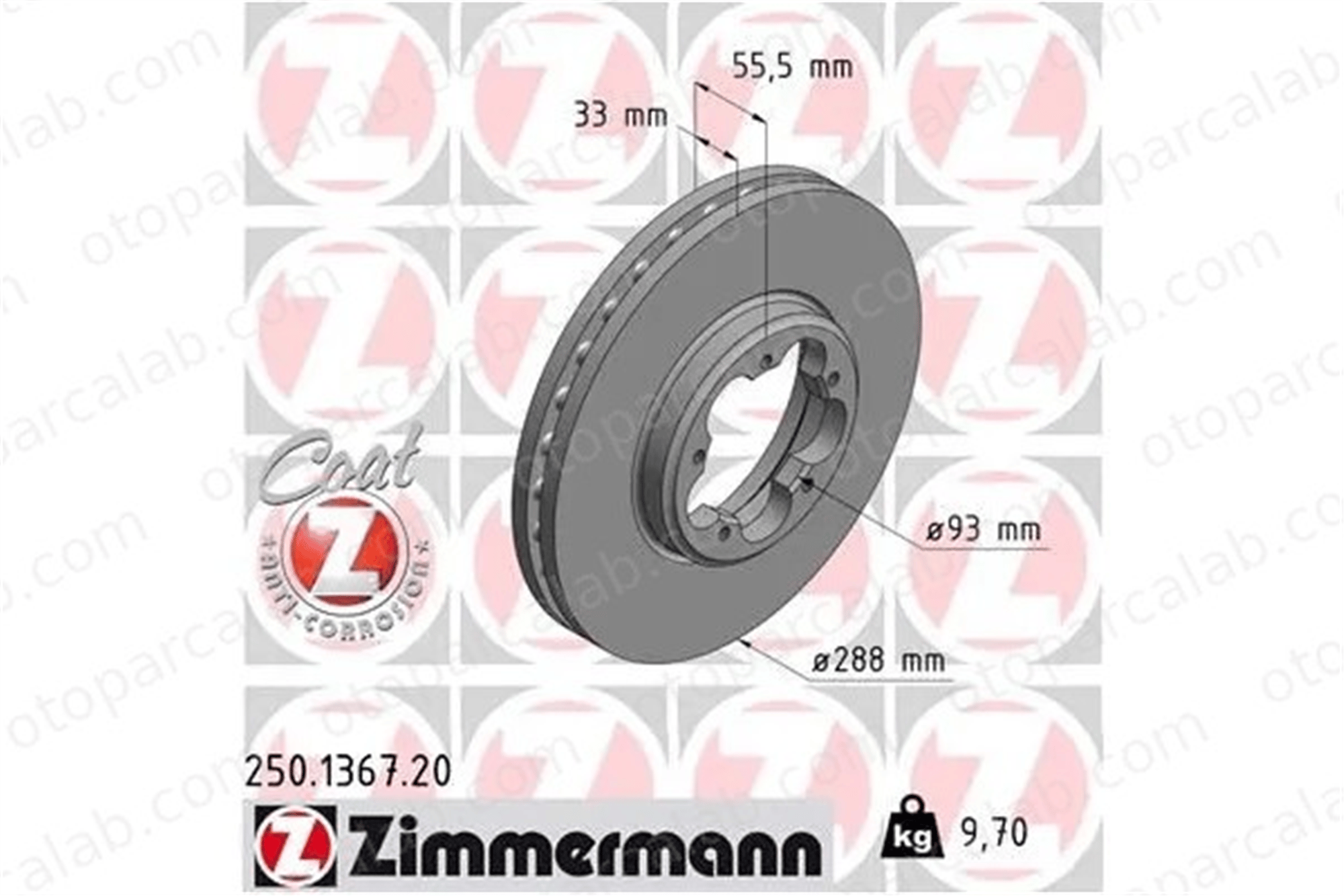 ZIMMERMANN 250.1367.20 Fren Disk Ayna Ön Sağ ve Sol FORD TRANSIT V363 Panelvan/Van TRANSIT V363 Platform şasi BK211125B1D BK211125BD