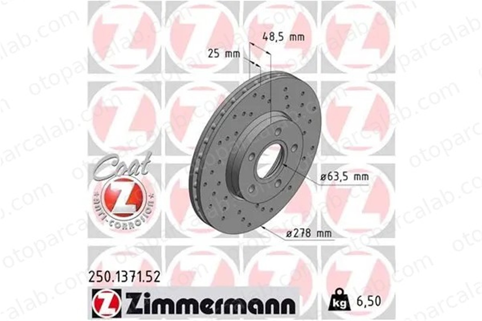 ZIMMERMANN 250.1371.52 Fren Disk Ayna Ön Sağ ve Sol FORD C-MAX II FOCUS III Turnier AV611125DB 1790221