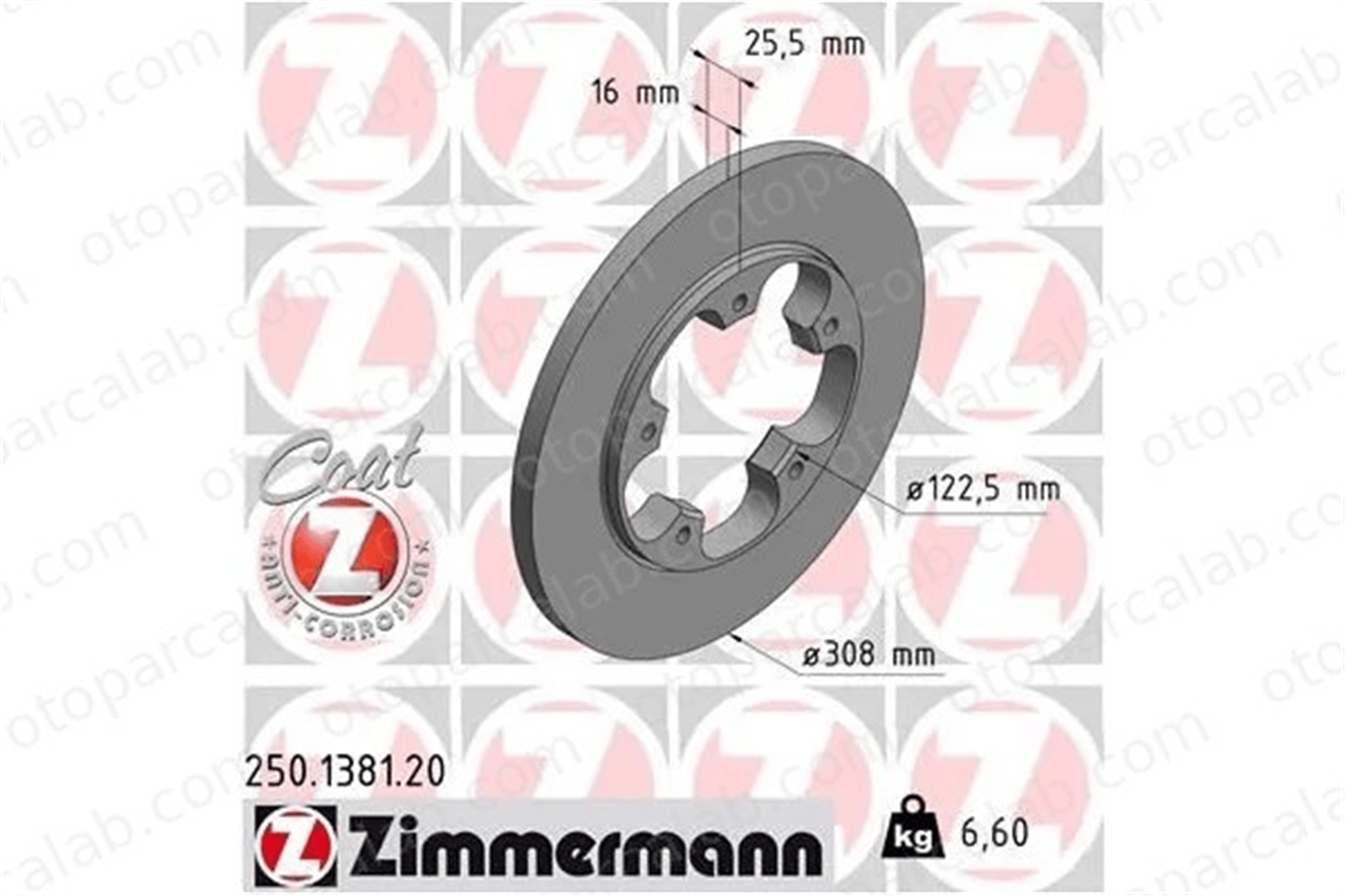 ZIMMERMANN 250.1381.20 Fren Disk Ayna Arka Sağ ve Sol FORD TRANSIT V363 Panelvan/Van TRANSIT V363 Platform şasi BK312A315AB KK312A315AA