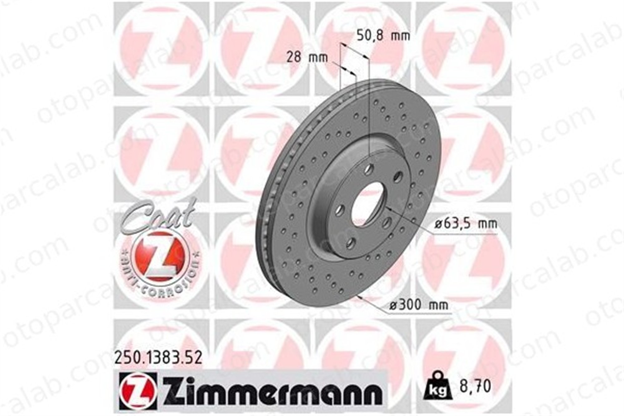 ZIMMERMANN 250.1383.52 Fren Disk Ayna Ön Sağ ve Sol FORD GALAXY III S-MAX 1877785 E1GC1125AB