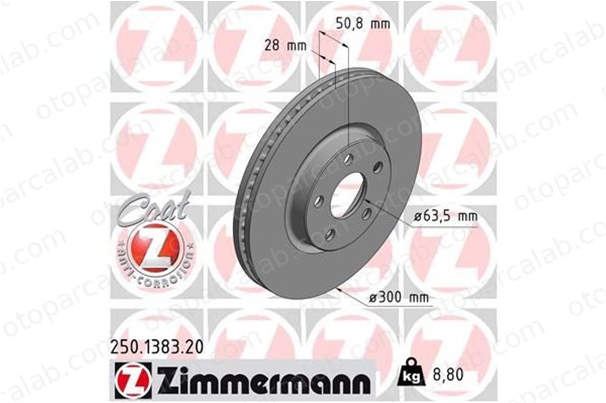ZIMMERMANN 250.1383.20 Fren Disk Ayna Ön Sağ ve Sol FORD GALAXY III S-MAX 1877785 E1GC1125AB