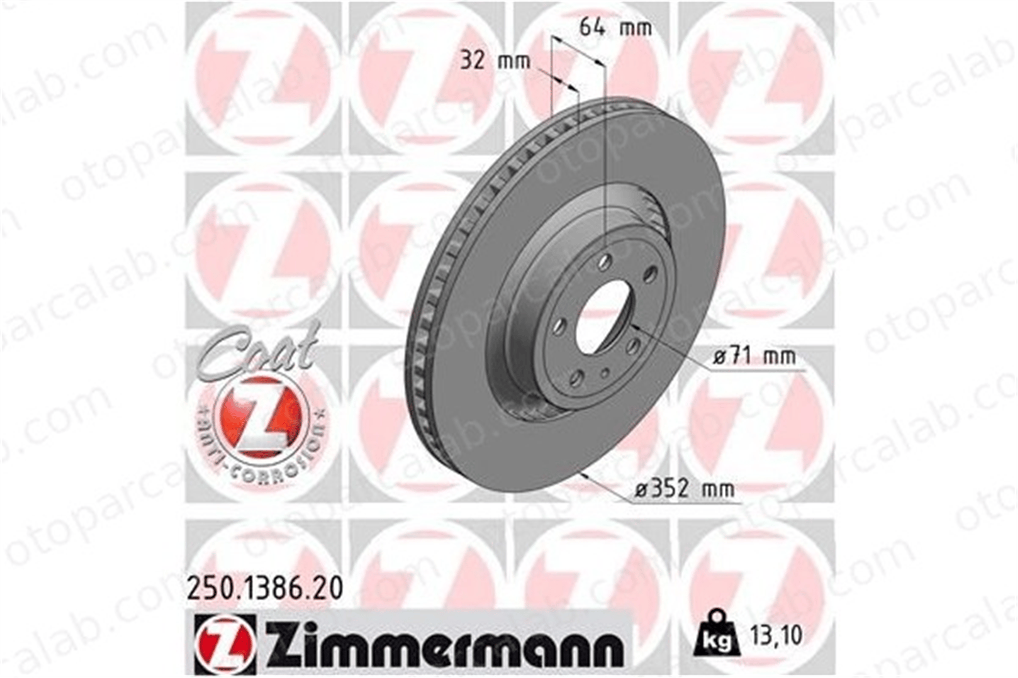 ZIMMERMANN 250.1386.20 Fren Disk Ayna Ön Sağ ve Sol FORD USA MUSTANG Convertible MUSTANG Coupe 1915620 2032483