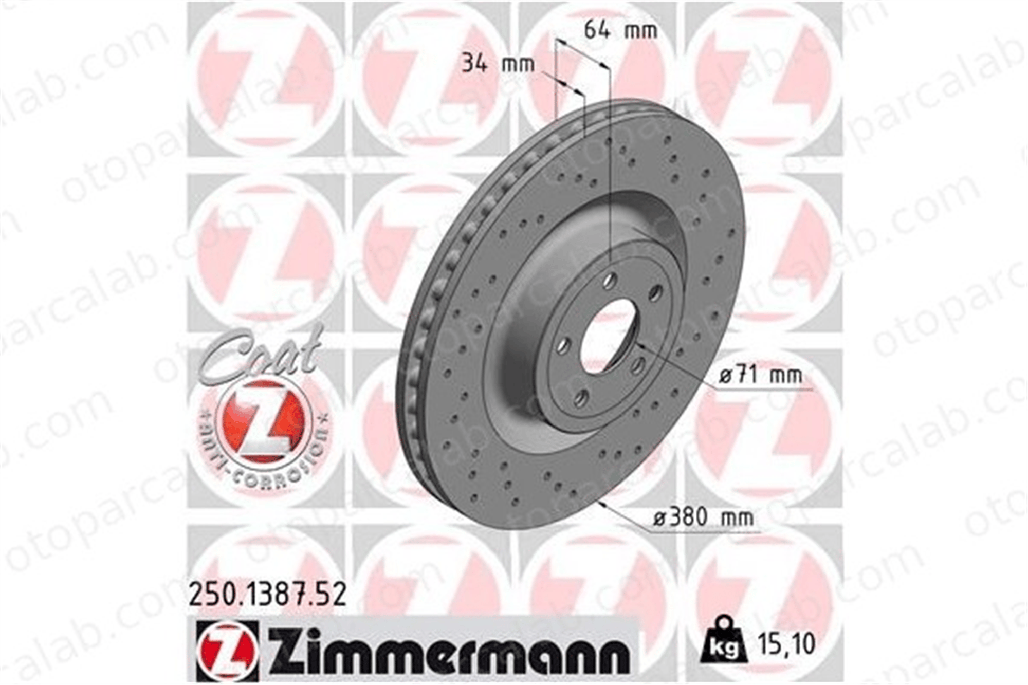 ZIMMERMANN 250.1387.52 Fren Disk Ayna Ön Sağ ve Sol FORD USA MUSTANG Coupe MUSTANG Convertible 2032486 2145462