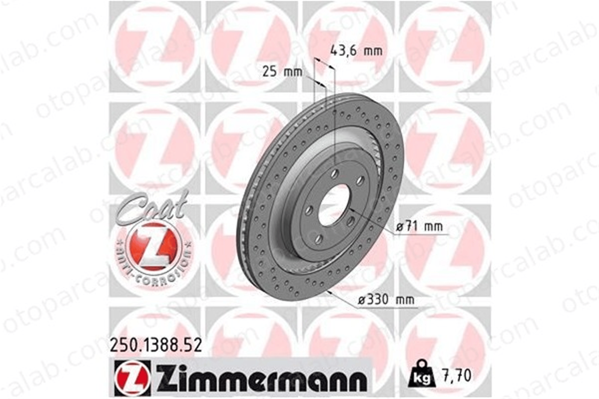 ZIMMERMANN 250.1388.52 Fren Disk Ayna Arka Sağ ve Sol FORD USA MUSTANG Coupe MUSTANG Convertible 1912365 2080717