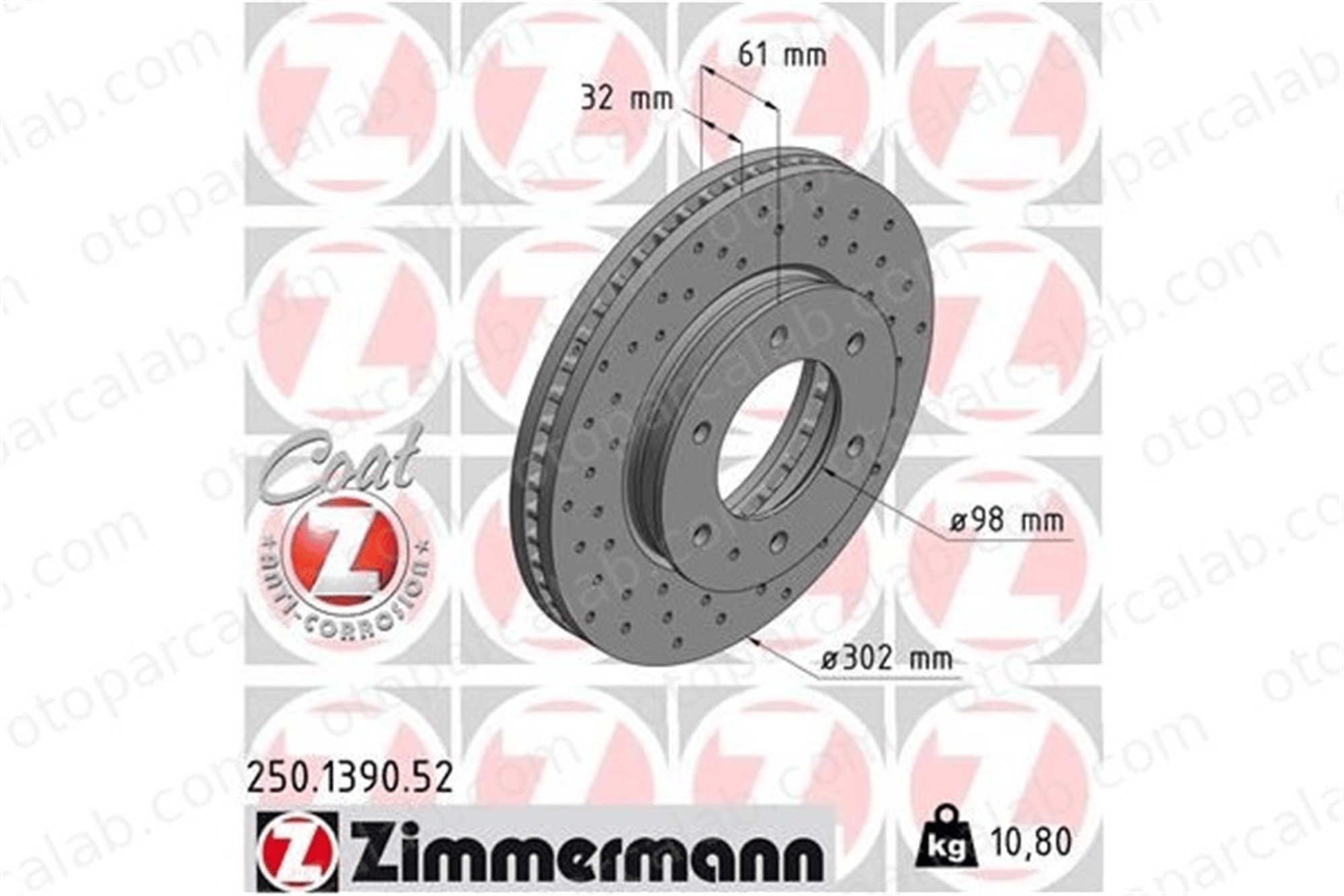 ZIMMERMANN 250.1390.52 Fren Disk Ayna Ön Sağ ve Sol FORD RANGER MAZDA BT-50 Pick-up AB311125AA AB311125AC