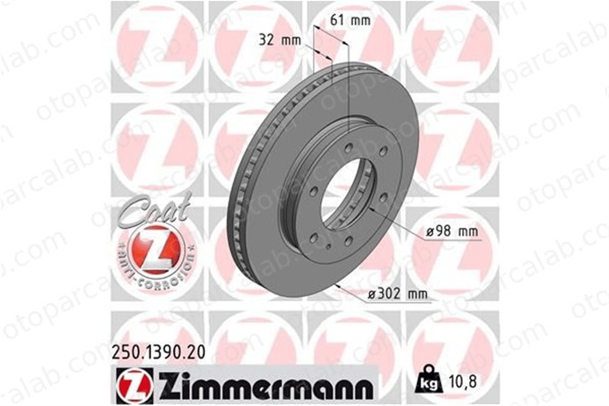 ZIMMERMANN 250.1390.20 Fren Disk Ayna Ön Sağ ve Sol FORD RANGER MAZDA BT-50 Pick-up AB311125AA AB311125AC