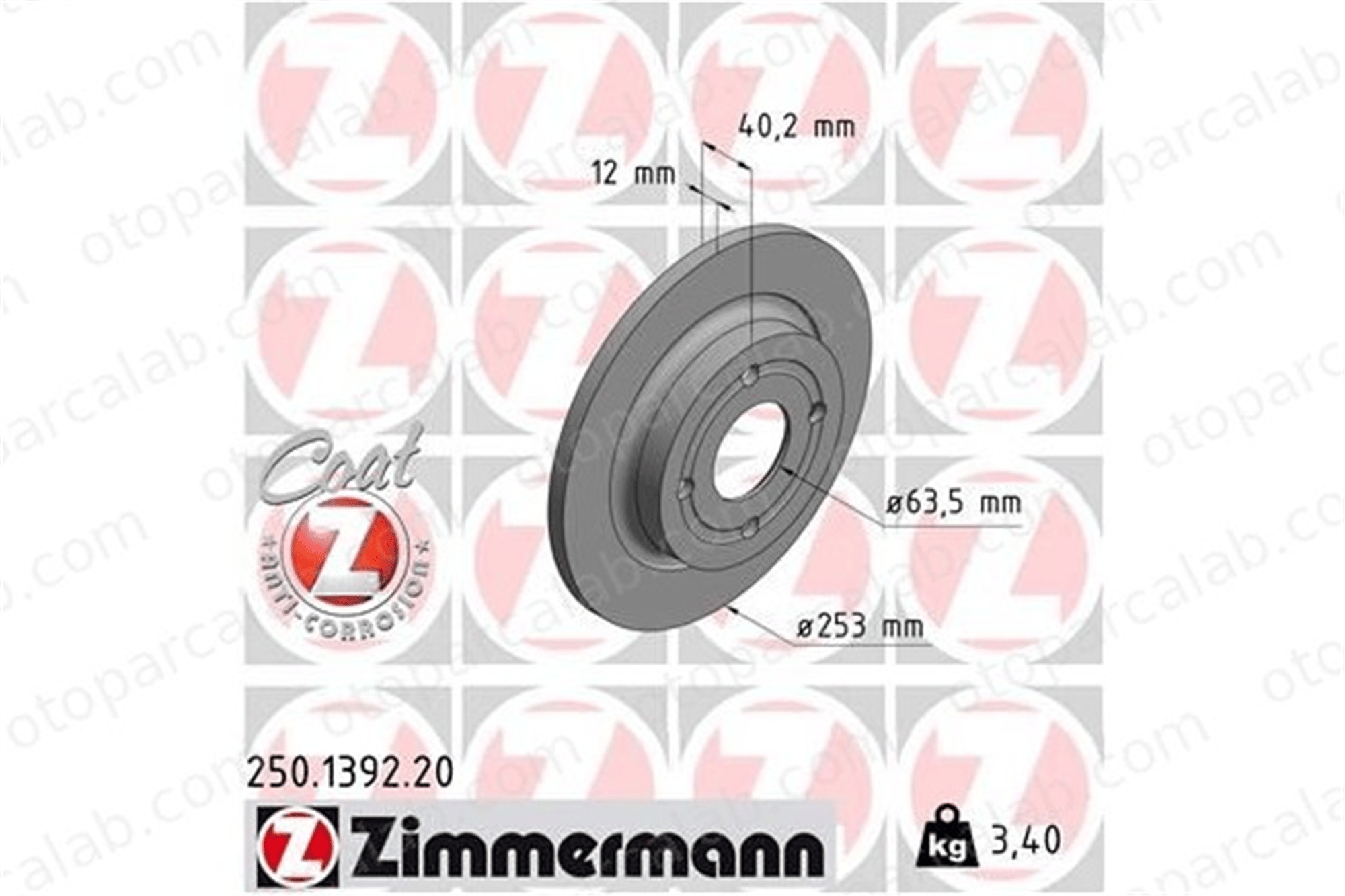 ZIMMERMANN 250.1392.20 Fren Disk Ayna Arka Sağ ve Sol FORD FIESTA VII FIESTA VII Van H1BC2A315AB 2096336