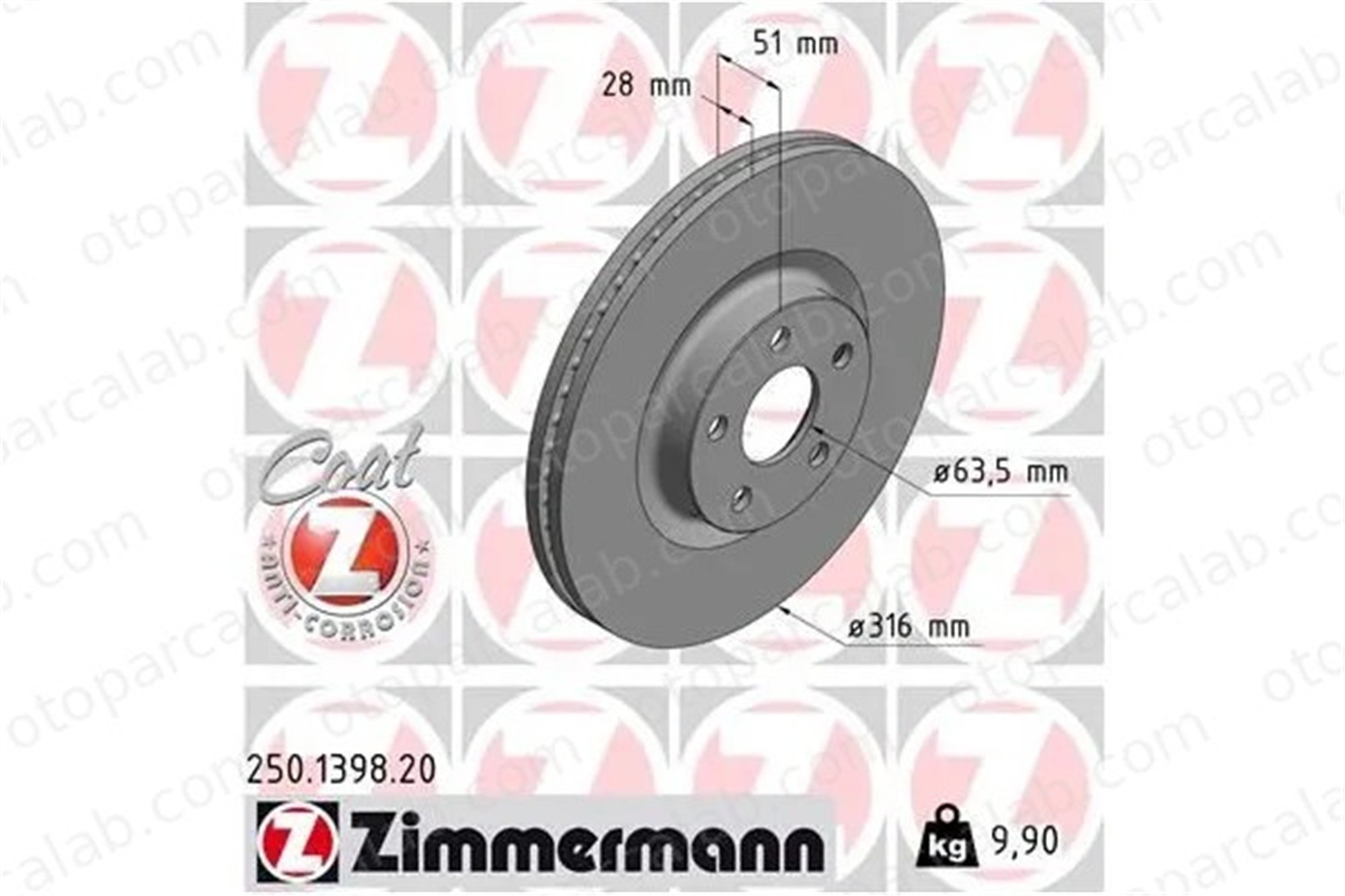 ZIMMERMANN 250.1398.20 Fren Disk Ayna Ön Sağ ve Sol FORD GALAXY III S-MAX 2036566G3GC1125 2036566