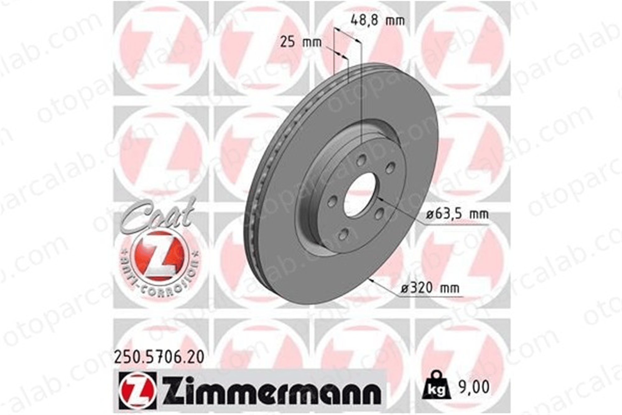ZIMMERMANN 250.5706.20 Fren Disk Ayna Ön Sağ ve Sol FORD TOURNEO CONNECT / GRAND TOURNEO CONNECT V408 MPV TRANSIT CONNECT MPV KV6C1125FC 2252905