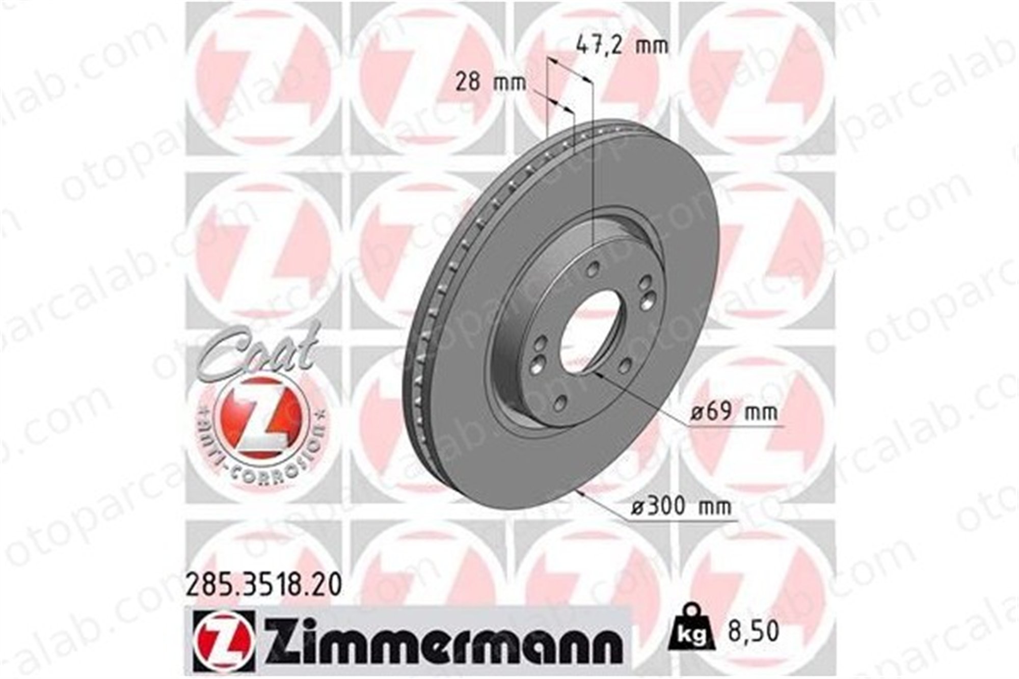ZIMMERMANN 285.3518.20 Fren Disk Ayna Ön Sağ ve Sol HYUNDAI TUCSON KIA SPORTAGE III 517123K150 517123K160