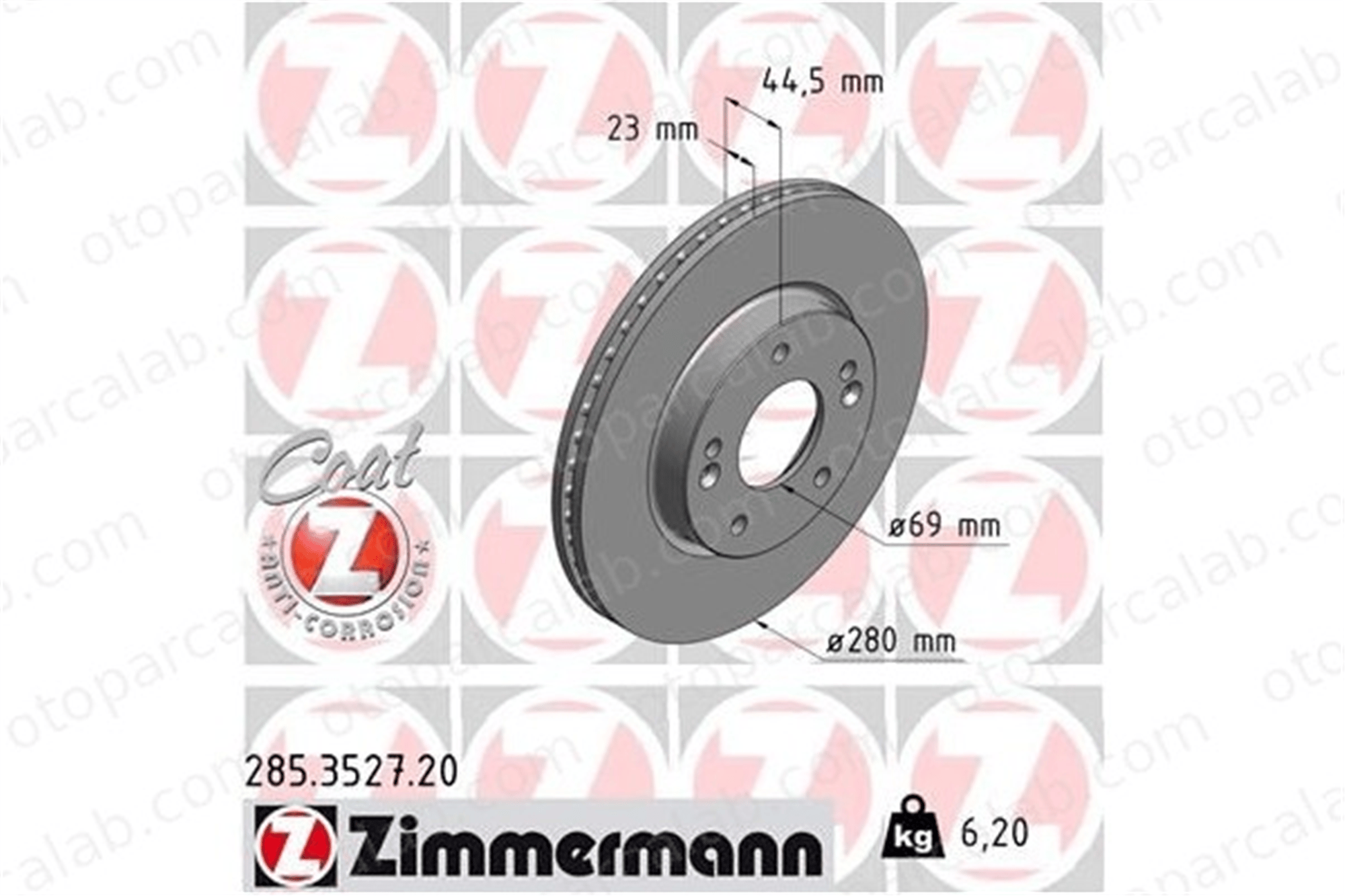 ZIMMERMANN 285.3527.20 Fren Disk Ayna Ön Sağ ve Sol HYUNDAI i30 KIA CEE'D 517123X000 51712A6000