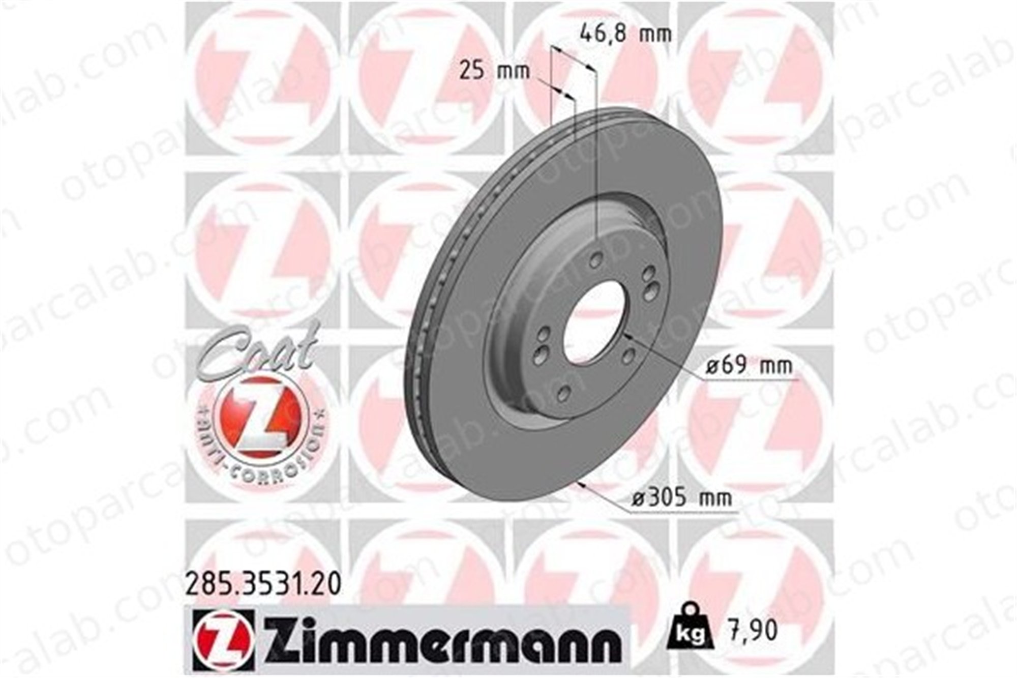 ZIMMERMANN 285.3531.20 Fren Disk Ayna Ön Sağ ve Sol HYUNDAI TUCSON KIA SPORTAGE IV 51712C1000 51712D7000
