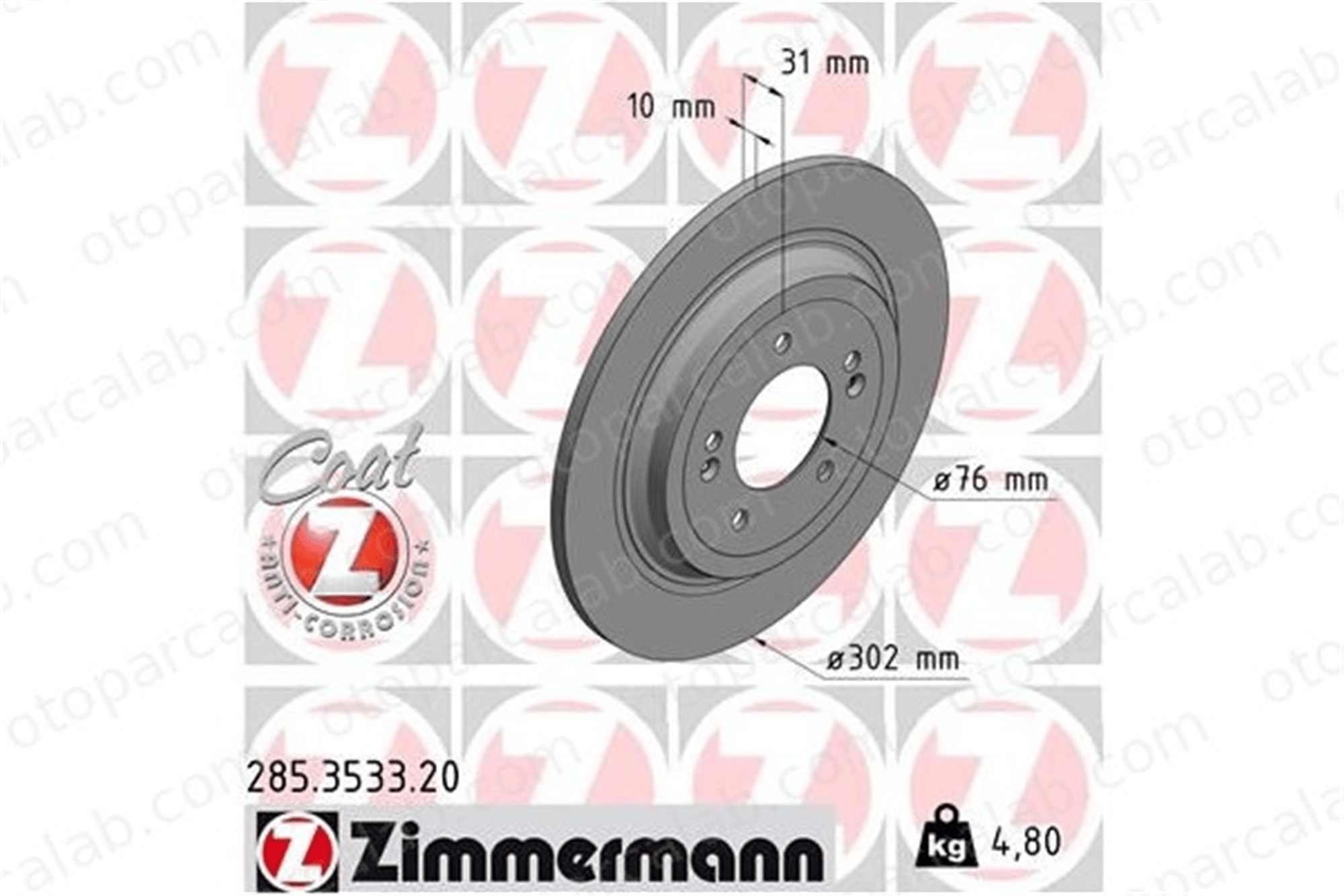 ZIMMERMANN 285.3533.20 Fren Disk Ayna Arka Sağ ve Sol HYUNDAI TUCSON KIA SPORTAGE IV 58411D3700 58411D7700