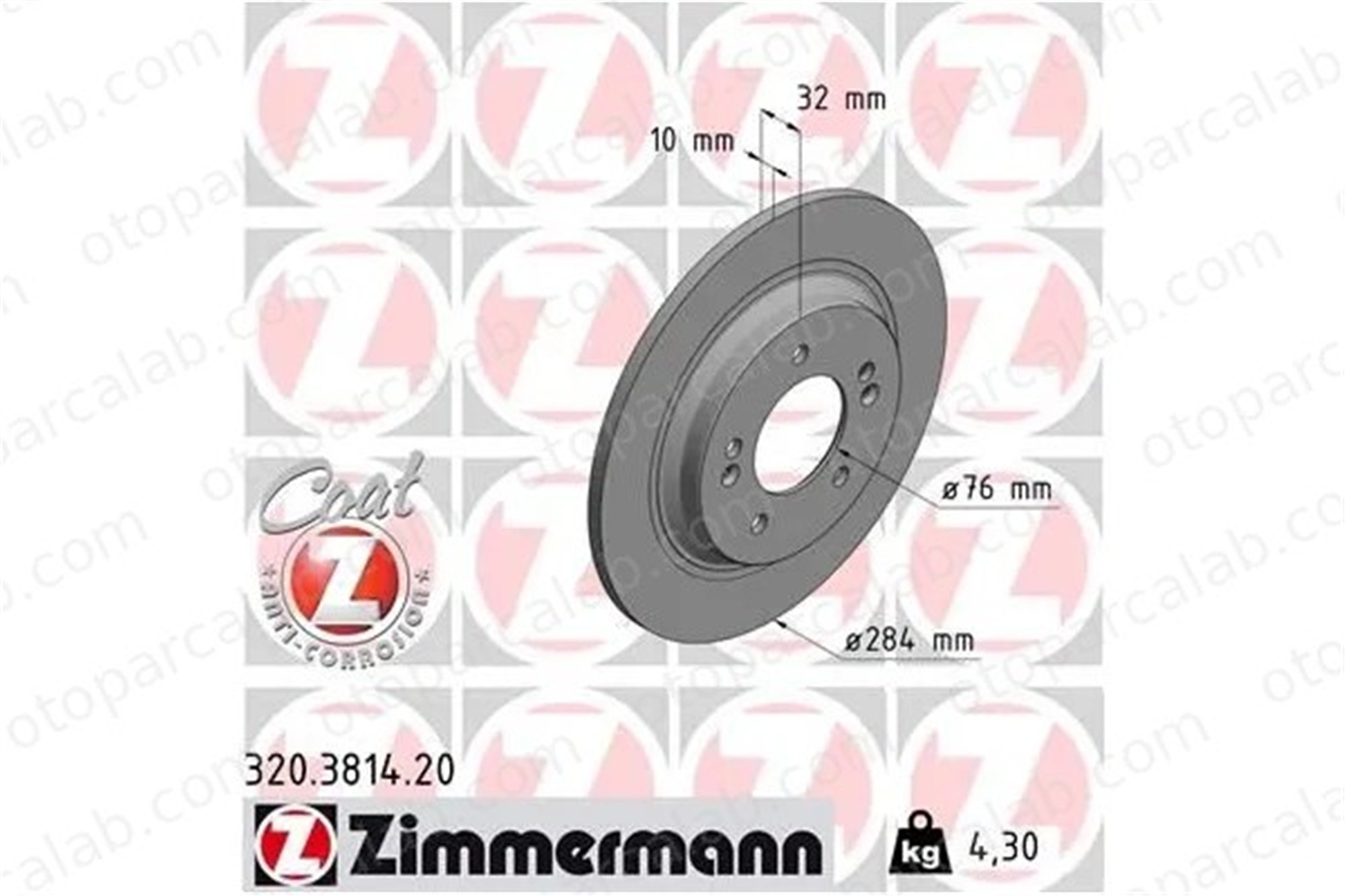 ZIMMERMANN 320.3814.20 Fren Disk Ayna Arka Sağ ve Sol KIA CEED CEED Sportswagon 584113V500 584113Q000