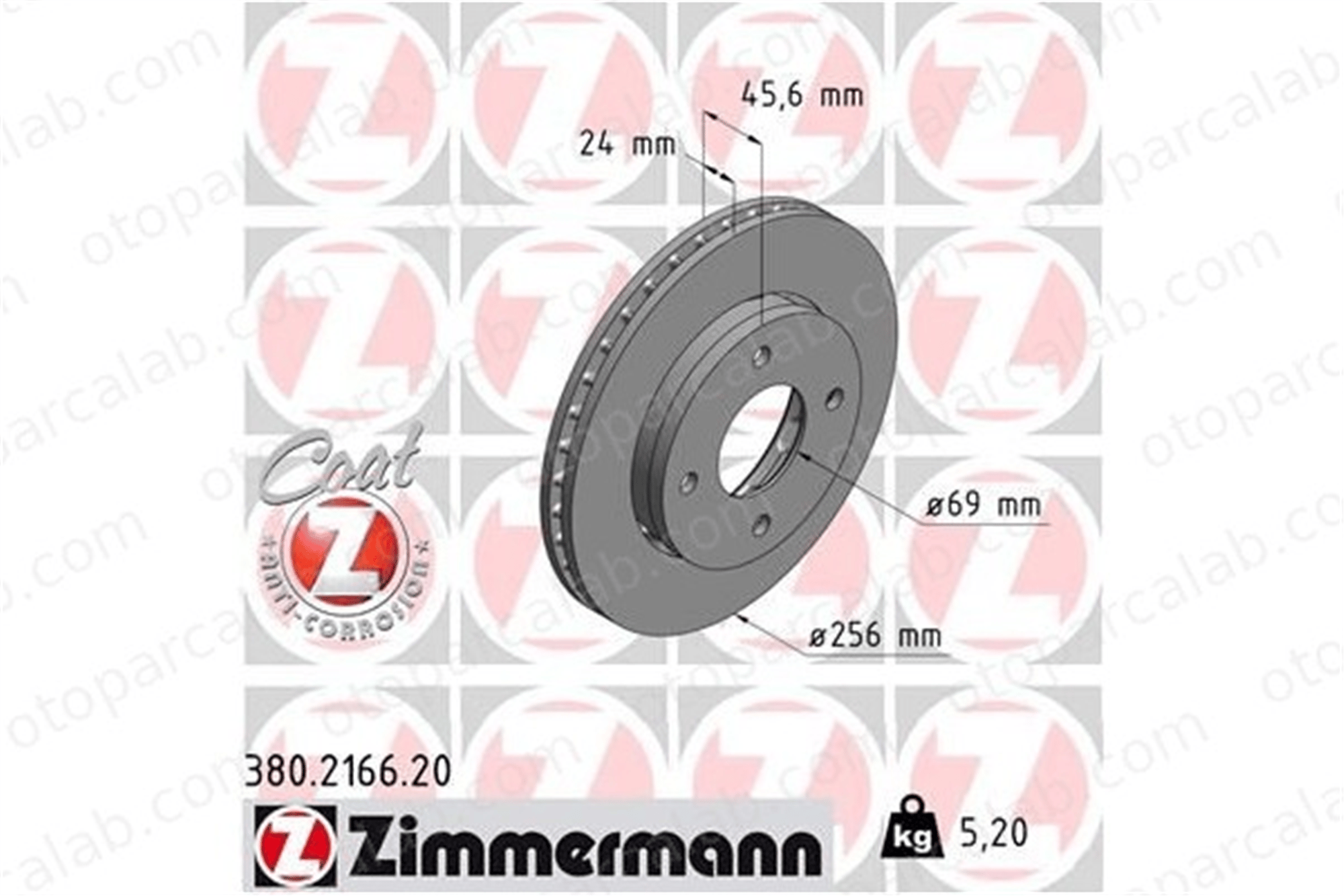 ZIMMERMANN 380.2166.20 Fren Disk Ayna Ön Sağ ve Sol SMART FORFOUR MITSUBISHI COLT VI 4605A068 45442000101