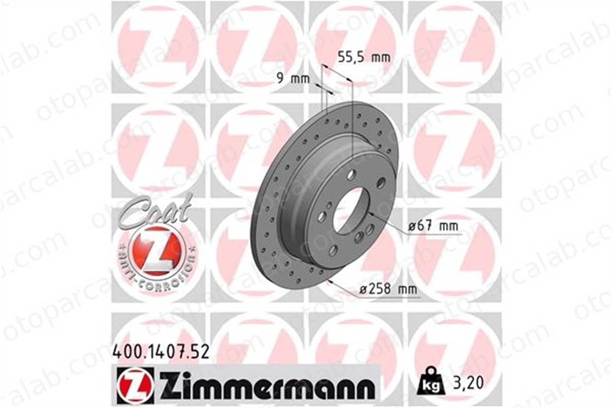 ZIMMERMANN 400.1407.52 Fren Disk Ayna Arka Sağ ve Sol MERCEDES-BENZ 124 Sedan 190 A2014231212 2014230912