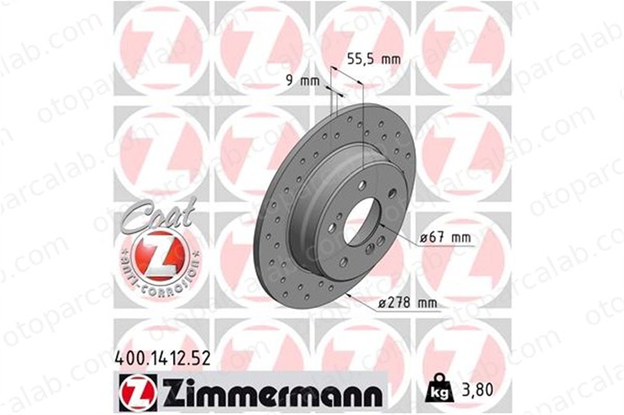 ZIMMERMANN 400.1412.52 Fren Disk Ayna Arka Sağ ve Sol MERCEDES-BENZ 124 T-Model C-SERISI T-Model A2034230112 5098065AA
