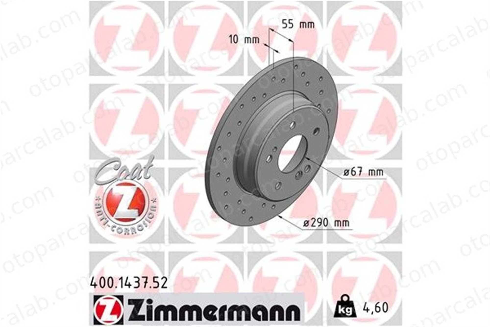 ZIMMERMANN 400.1437.52 Fren Disk Ayna Arka Sağ ve Sol MERCEDES-BENZ C-SERISI T-Model C-SERISI A2104231012 1244231112