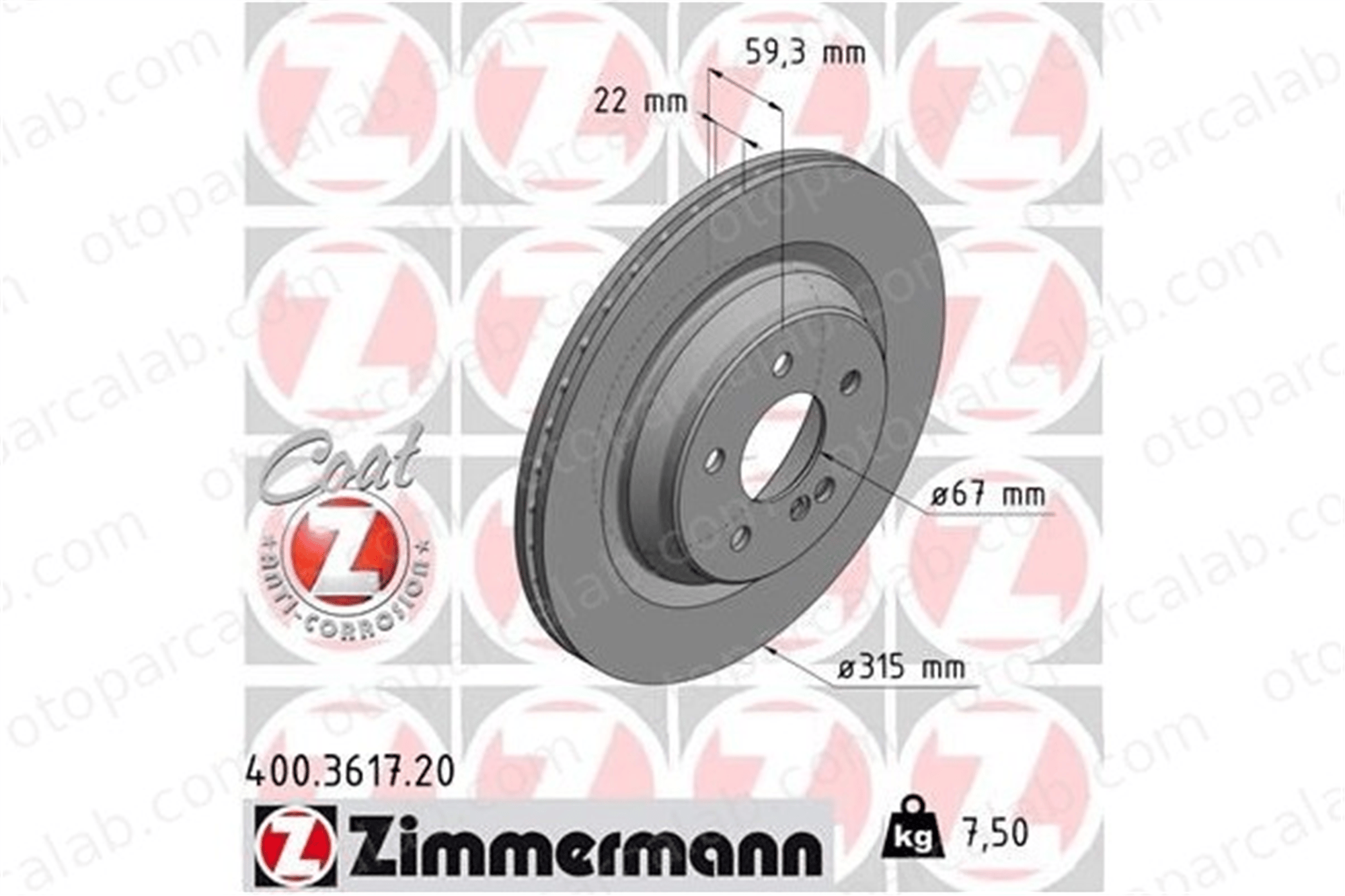 ZIMMERMANN 400.3617.20 Fren Disk Ayna Arka Sağ ve Sol MERCEDES-BENZ S-SERISI S-SERISI Coupe 2204230312 220423031264