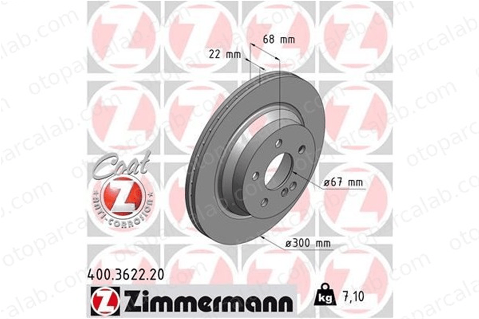ZIMMERMANN 400.3622.20 Fren Disk Ayna Arka Sağ ve Sol MERCEDES-BENZ E-SERISI E-SERISI T-Model A0004230912 4230912