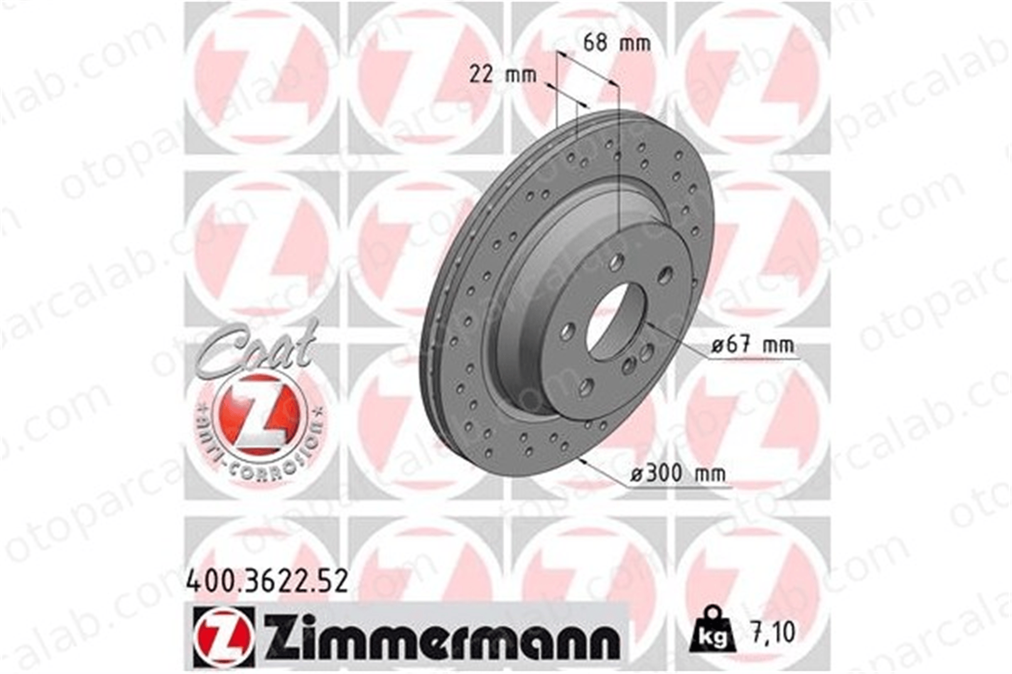 ZIMMERMANN 400.3622.52 Fren Disk Ayna Arka Sağ ve Sol MERCEDES-BENZ E-SERISI E-SERISI T-Model A0004230912 4230912