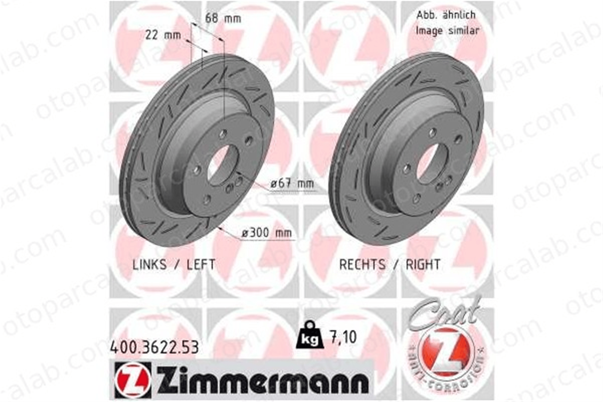 ZIMMERMANN 400.3622.53 Fren Disk Ayna Arka Sağ ve Sol MERCEDES-BENZ E-SERISI E-SERISI T-Model A0004230912 4230912