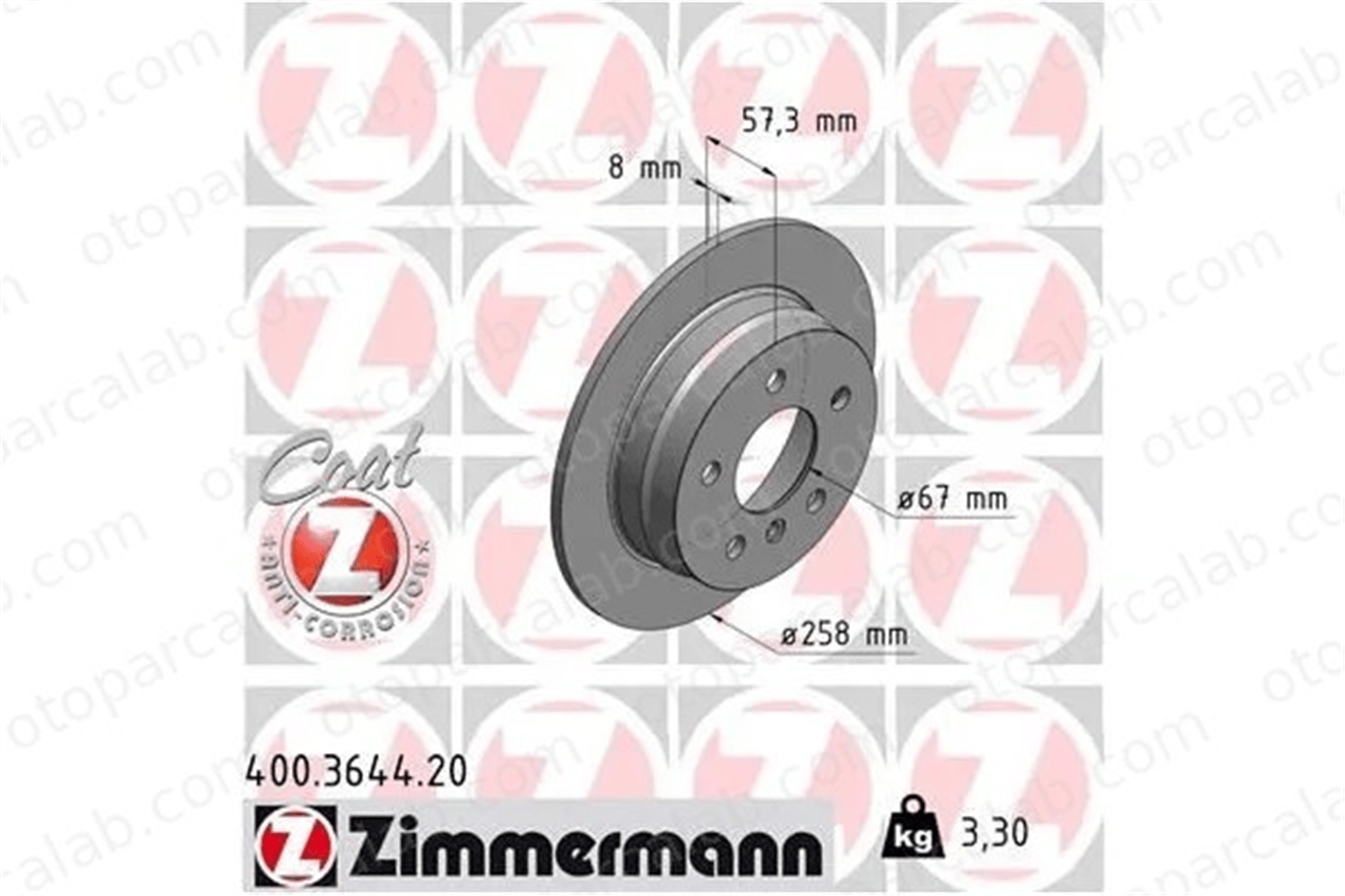 ZIMMERMANN 400.3644.20 Fren Disk Ayna Arka Sağ ve Sol MERCEDES-BENZ A-SERISI B-SERISI Sports Tourer A1694230912 1694230012