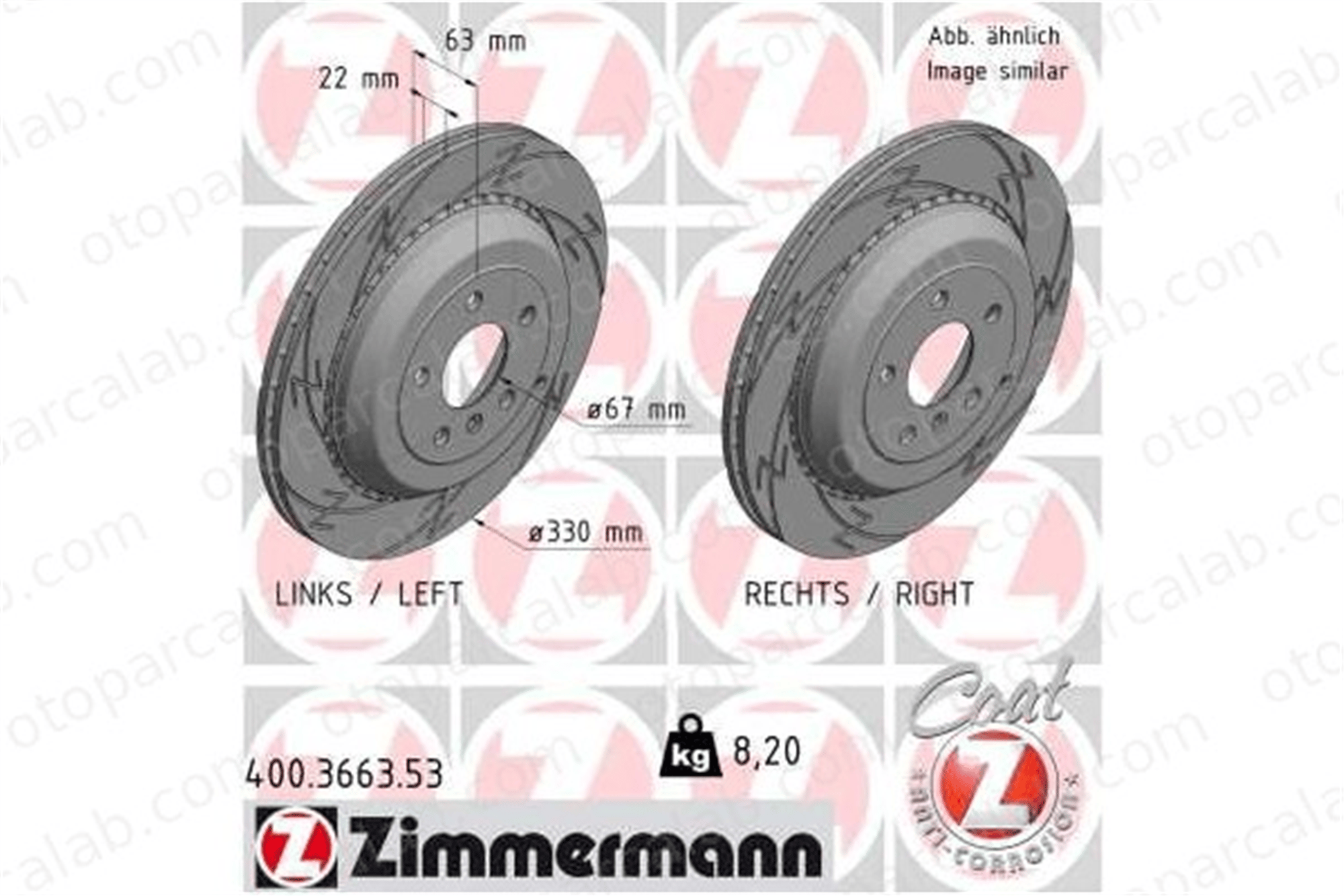 ZIMMERMANN 400.3663.53 Fren Disk Ayna Arka Sağ ve Sol MERCEDES-BENZ R-SERISI GL-SERISI A1644231312 1644230612