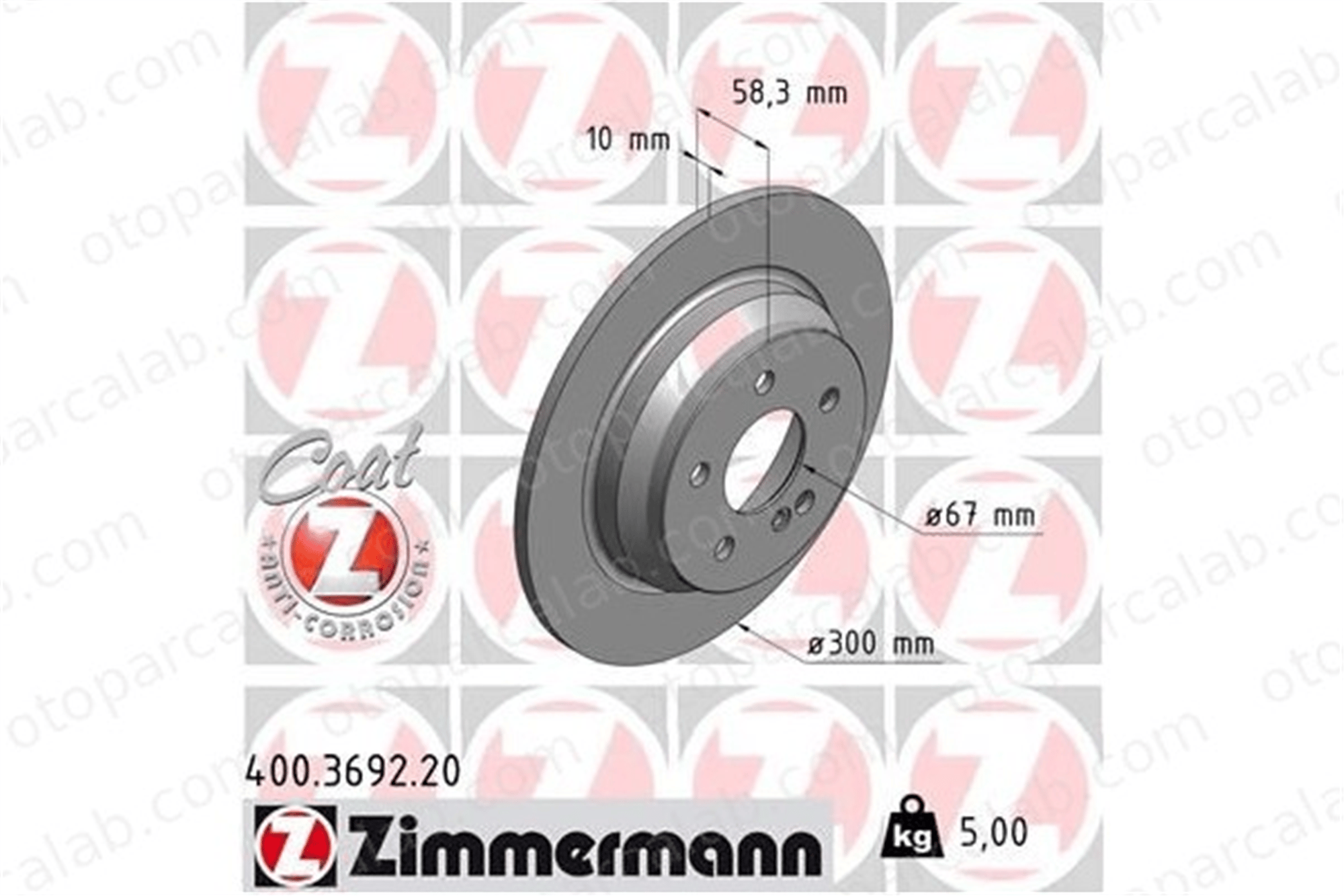 ZIMMERMANN 400.3692.20 Fren Disk Ayna Arka Sağ ve Sol MERCEDES-BENZ SL A2304230712 2304230712