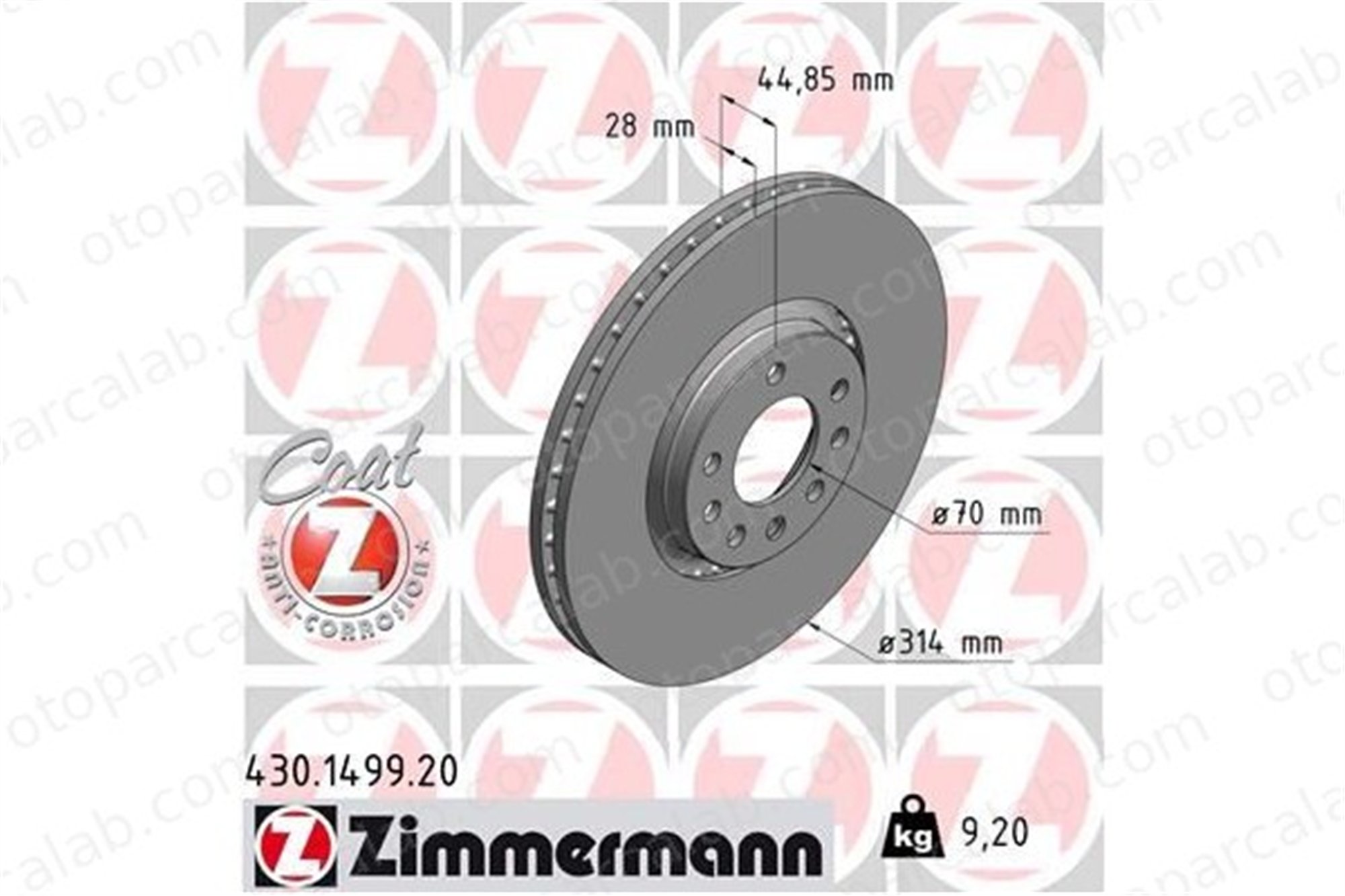 ZIMMERMANN 430.1499.20 Fren Disk Ayna Ön Sağ ve Sol SAAB 9-3 Station wagon 9-3 95526643 93175606