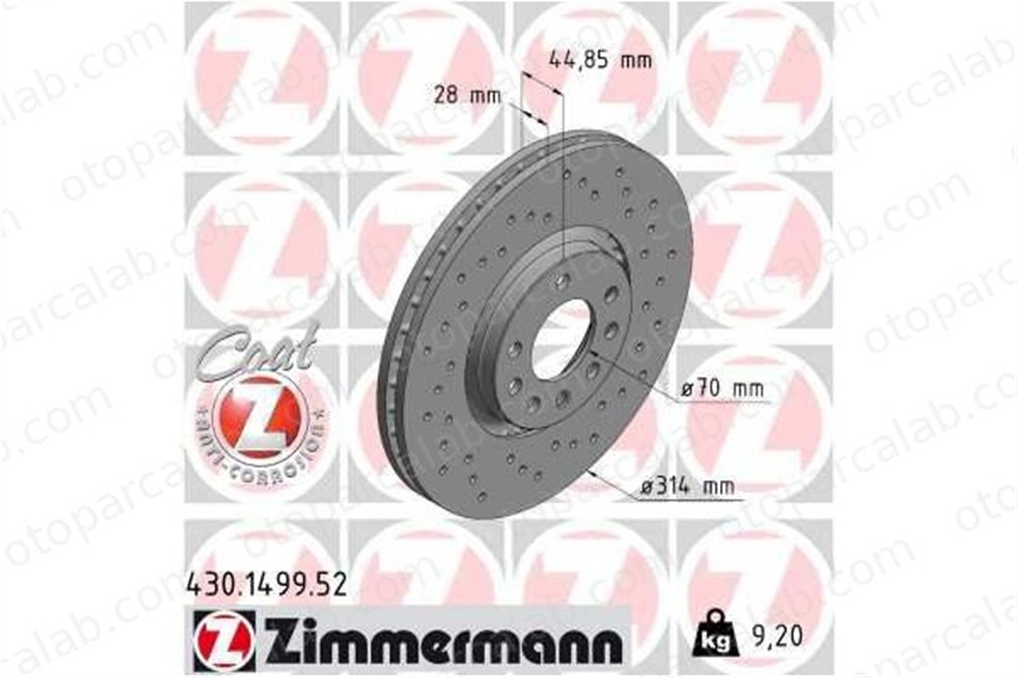 ZIMMERMANN 430.1499.52 Fren Disk Ayna Ön Sağ ve Sol SAAB 9-3 Station wagon 9-3 95526643 93175606