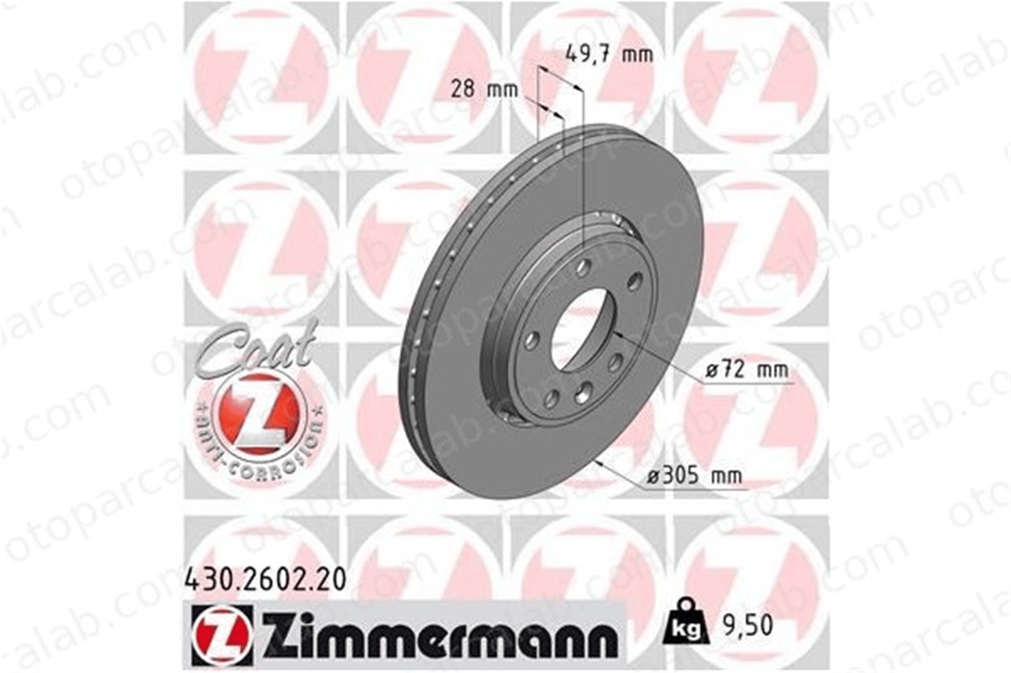 ZIMMERMANN 430.2602.20 Fren Disk Ayna Ön Sağ ve Sol OPEL VIVARO A Minibüs/Otobüs VIVARO A Panelvan/Van 4414632 7711130077
