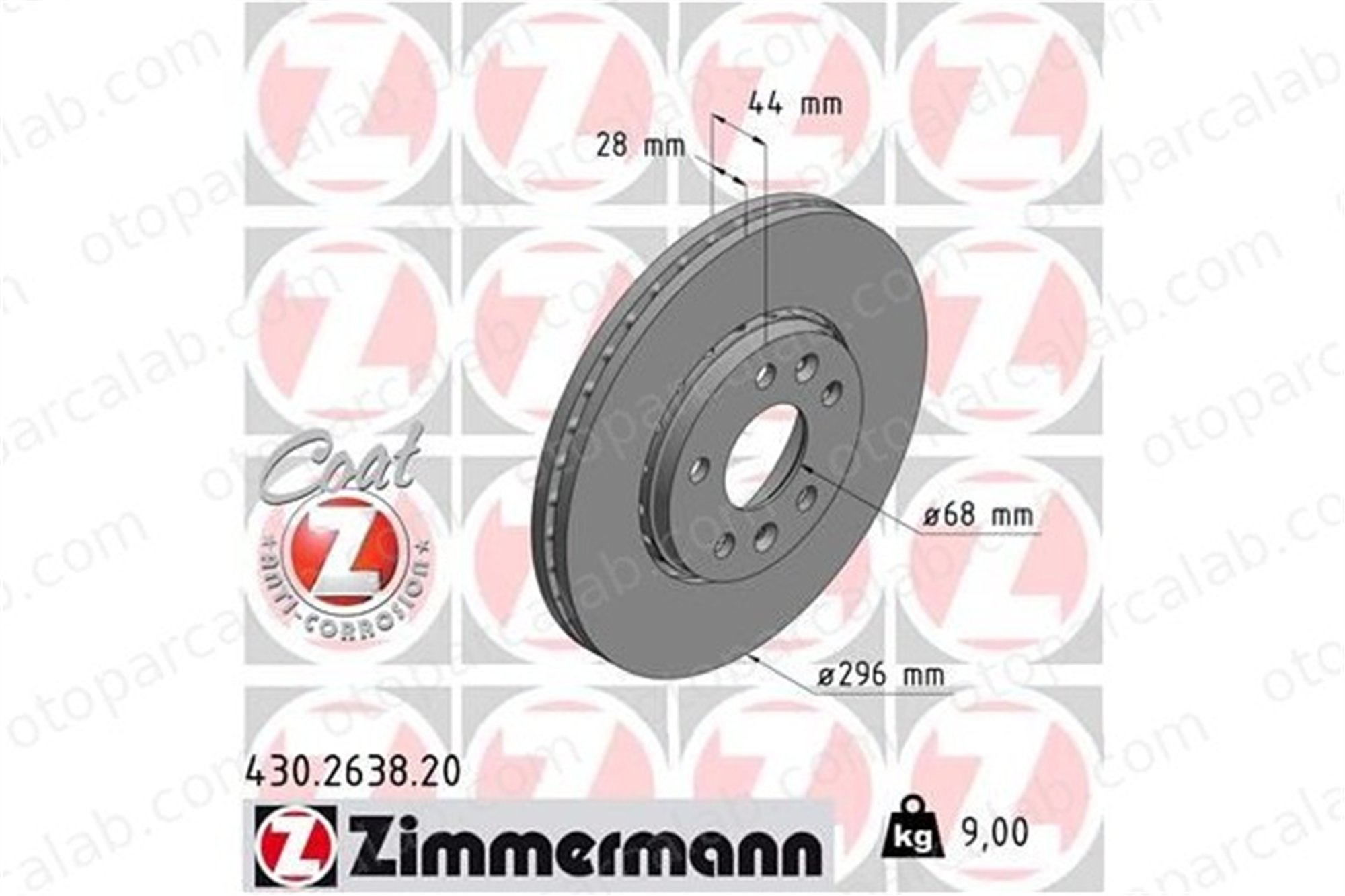 ZIMMERMANN 430.2638.20 Fren Disk Ayna Ön Sağ ve Sol NISSAN NV300 Panelvan/Van OPEL VIVARO B Minibüs/Otobüs 402066352R 8660003955