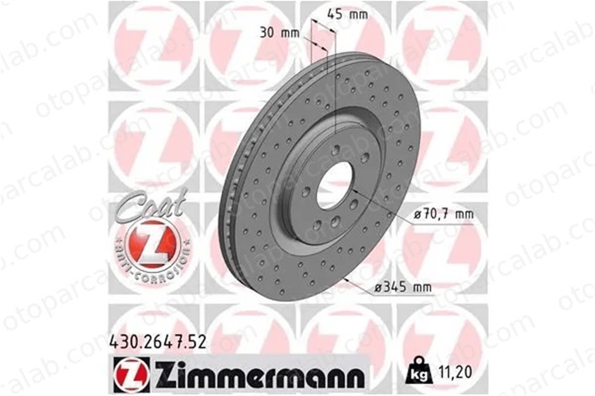 ZIMMERMANN 430.2647.52 Fren Disk Ayna Ön Sağ ve Sol OPEL INSIGNIA B Country Tourer INSIGNIA B Grand Sport 13521006 13598063