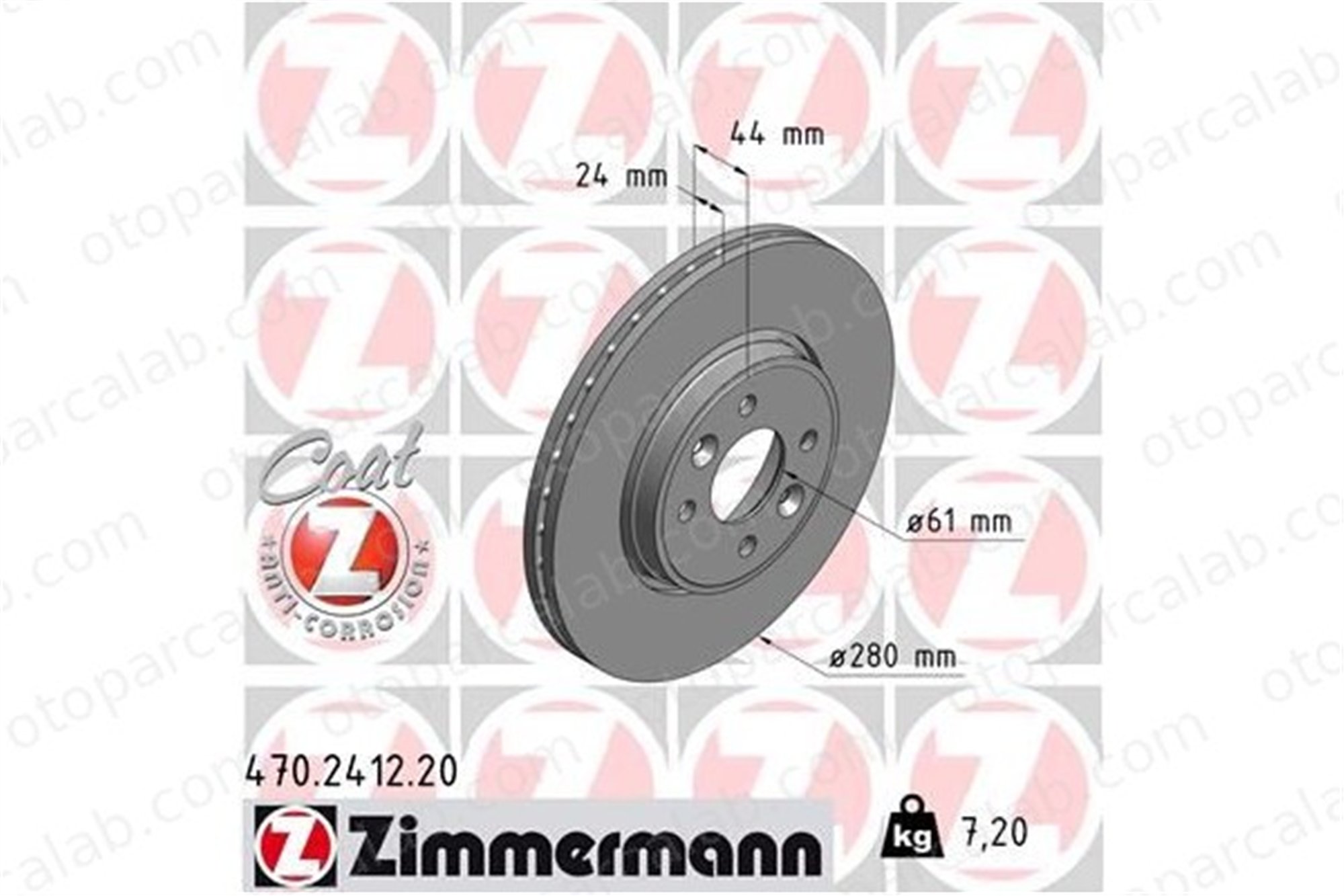 ZIMMERMANN 470.2412.20 Fren Disk Ayna Ön Sağ ve Sol RENAULT MEGANE II MEGANE II Station wagon 402068053R 7701205230