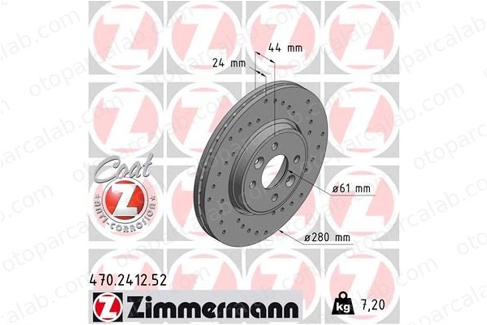 ZIMMERMANN 470.2412.52 Fren Disk Ayna Ön Sağ ve Sol RENAULT MEGANE II MEGANE II Station wagon 402068053R 7701205230