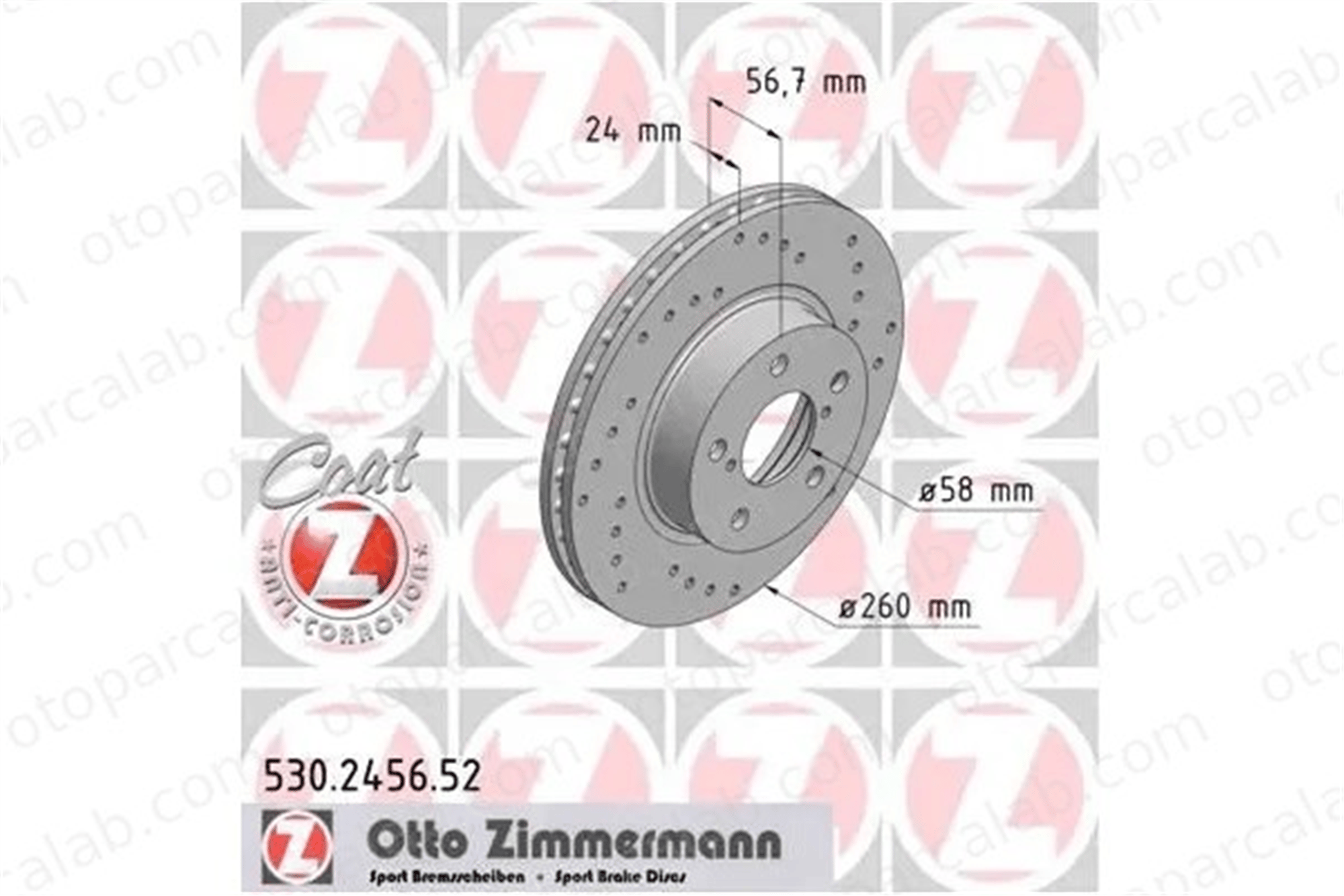 ZIMMERMANN 530.2456.52 Fren Disk Ayna Ön Sağ ve Sol SUBARU IMPREZA Station wagon IMPREZA Sedan 26300AE090 26300AE091