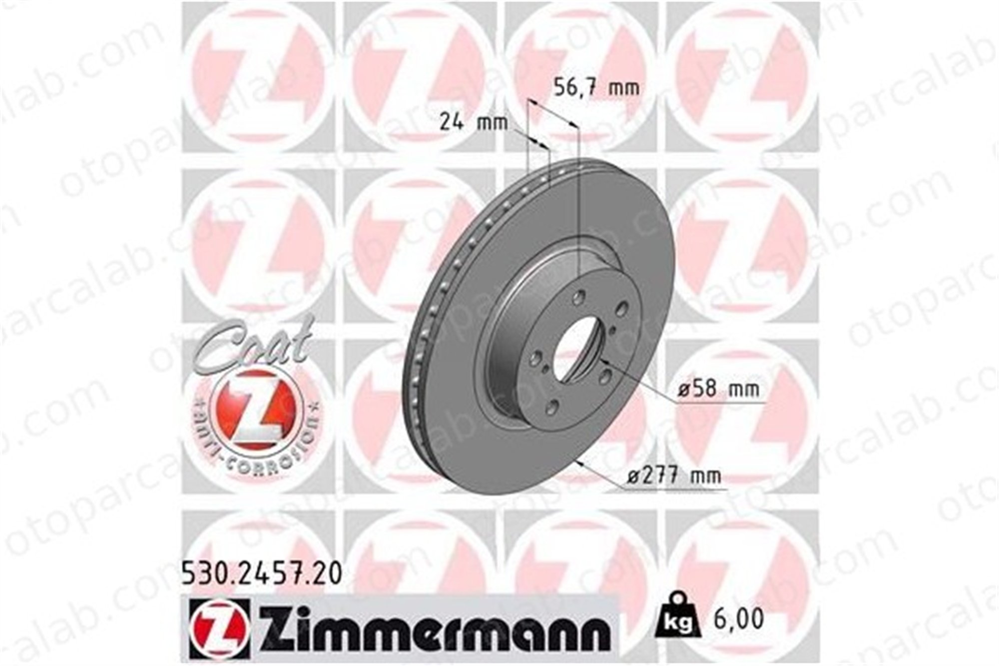 ZIMMERMANN 530.2457.20 Fren Disk Ayna Ön Sağ ve Sol SUBARU FORESTER IMPREZA Station wagon 26300AE050 26300AE071