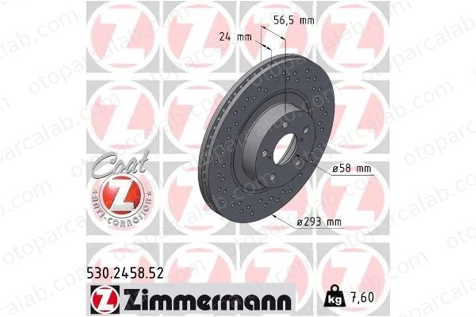 ZIMMERMANN 530.2458.52 Fren Disk Ayna Ön Sağ ve Sol SUBARU FORESTER OUTBACK 26300SA000 26300AC040