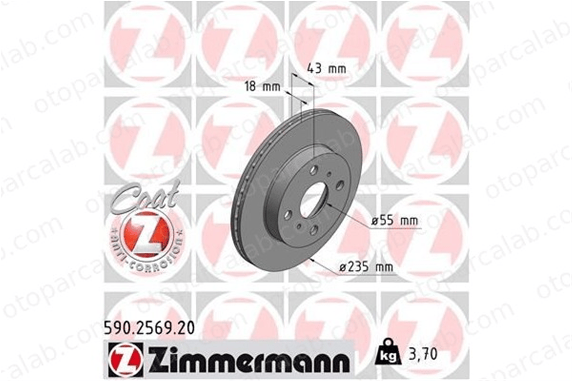 ZIMMERMANN 590.2569.20 Fren Disk Ayna Ön Sağ ve Sol TOYOTA YARIS YARIS VERSO 4351252050 4351252020