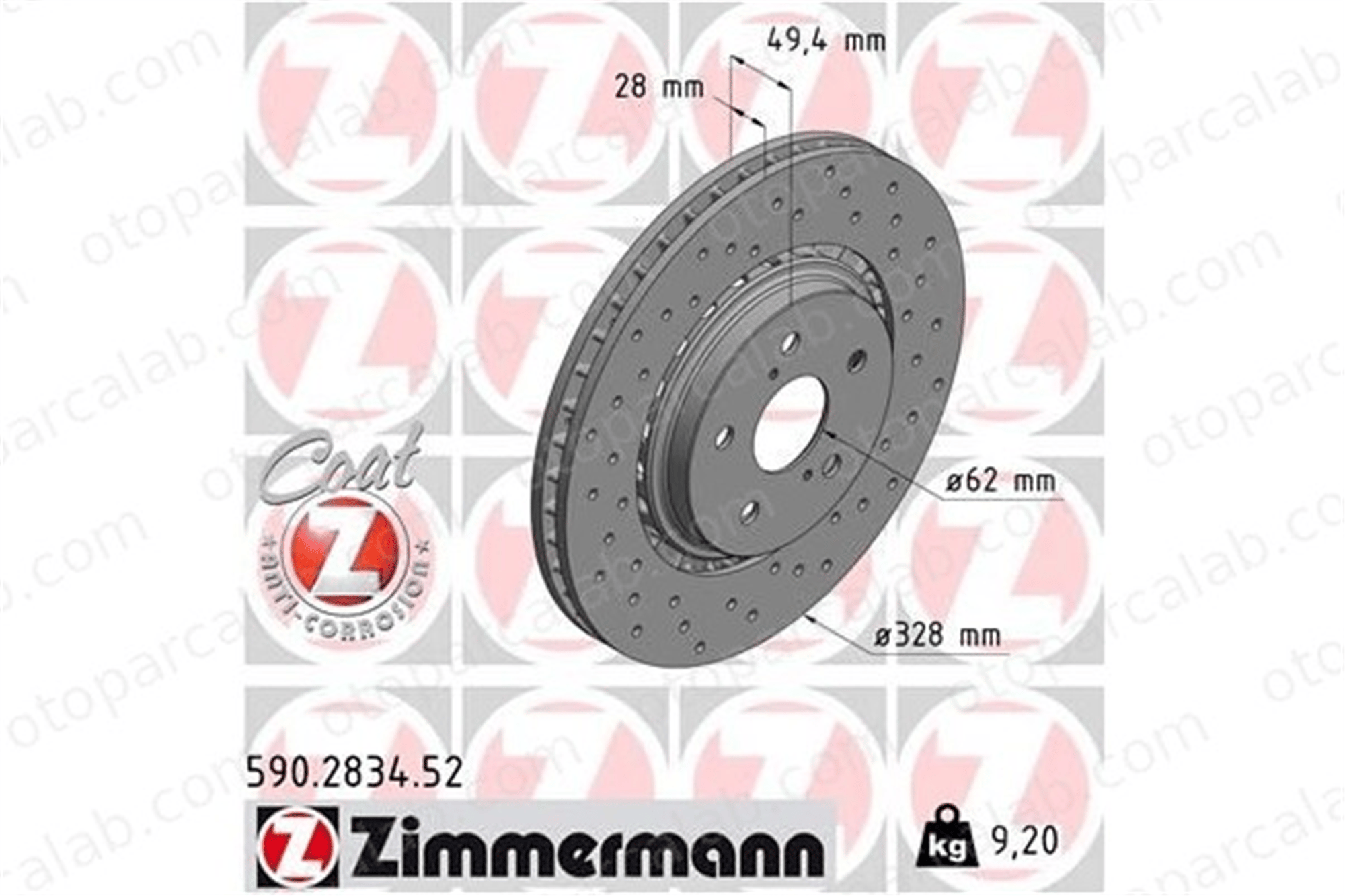 ZIMMERMANN 590.2834.52 Fren Disk Ayna Ön Sağ ve Sol TOYOTA RAV 4 IV LEXUS RX 435120E050 4351248130