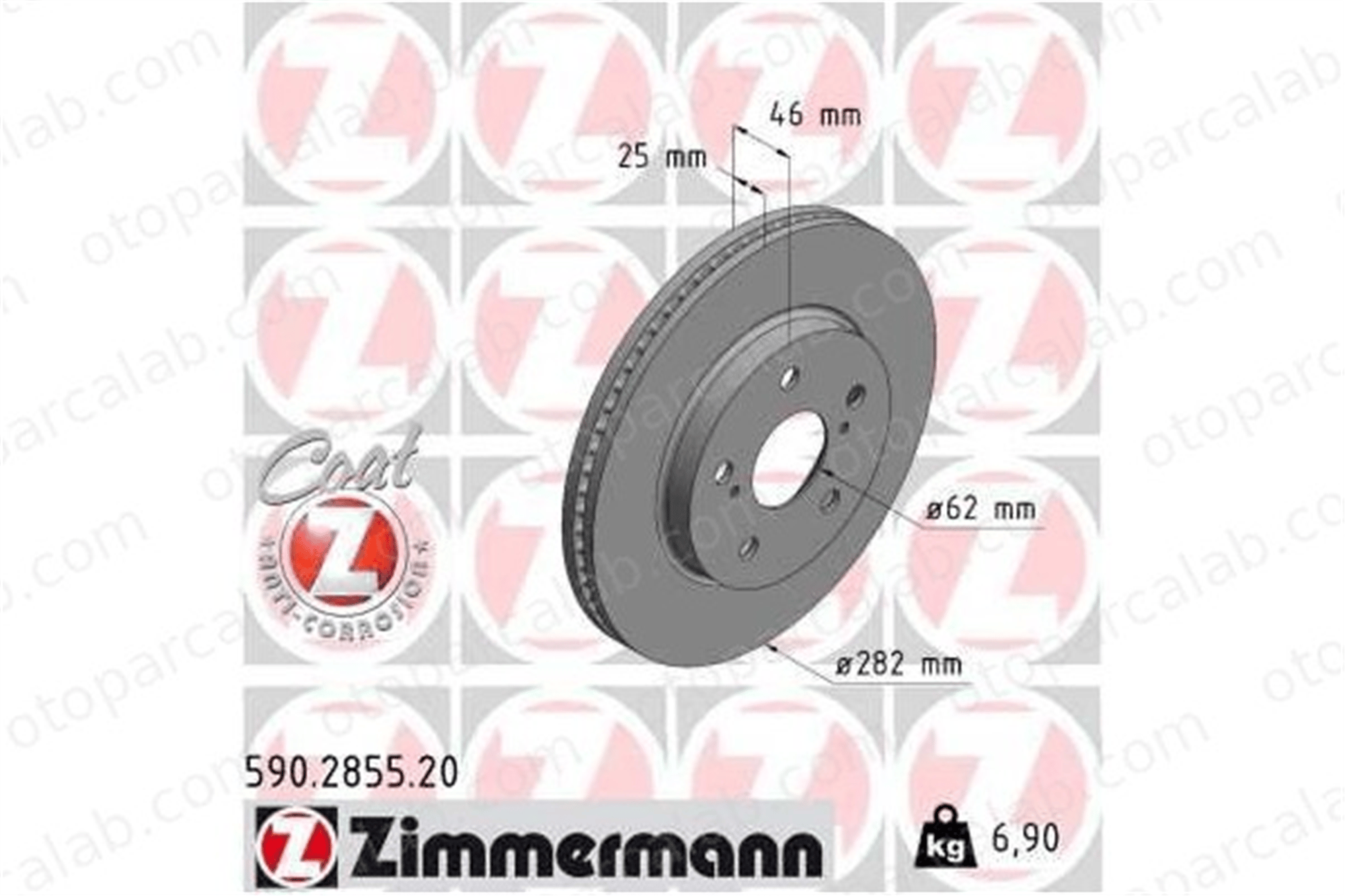 ZIMMERMANN 590.2855.20 Fren Disk Ayna Ön Sağ ve Sol TOYOTA COROLLA Sedan COROLLA Hatchback 4351202390 T435120239