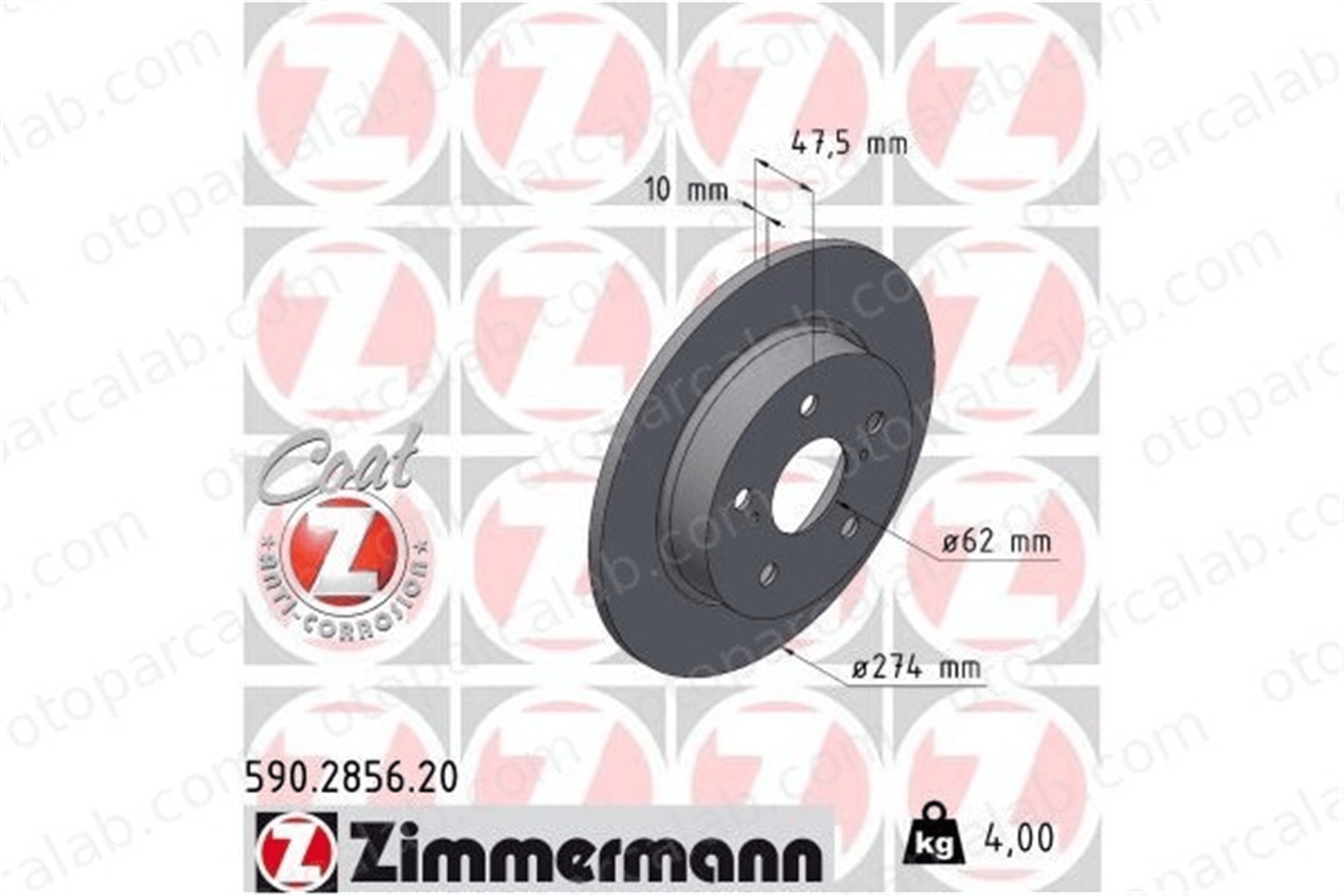 ZIMMERMANN 590.2856.20 Fren Disk Ayna Ön Sağ ve Sol TOYOTA COROLLA Hatchback COROLLA Station wagon T044650247 T424310232000